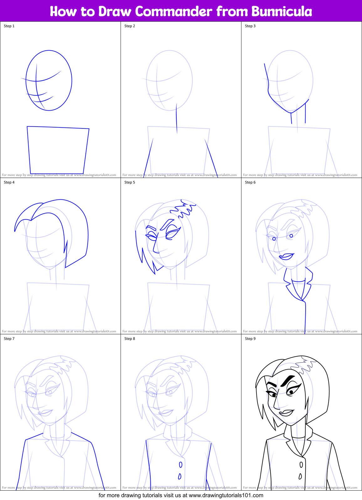 How to Draw Commander from Bunnicula Printable Step by Step