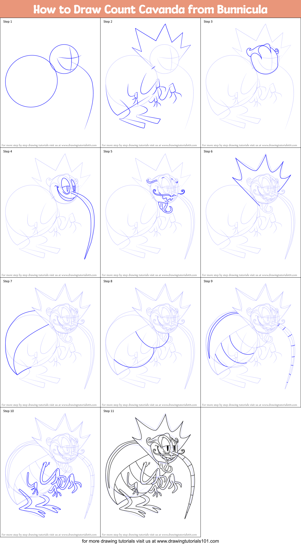 How to Draw Count Cavanda from Bunnicula Printable Step by Step