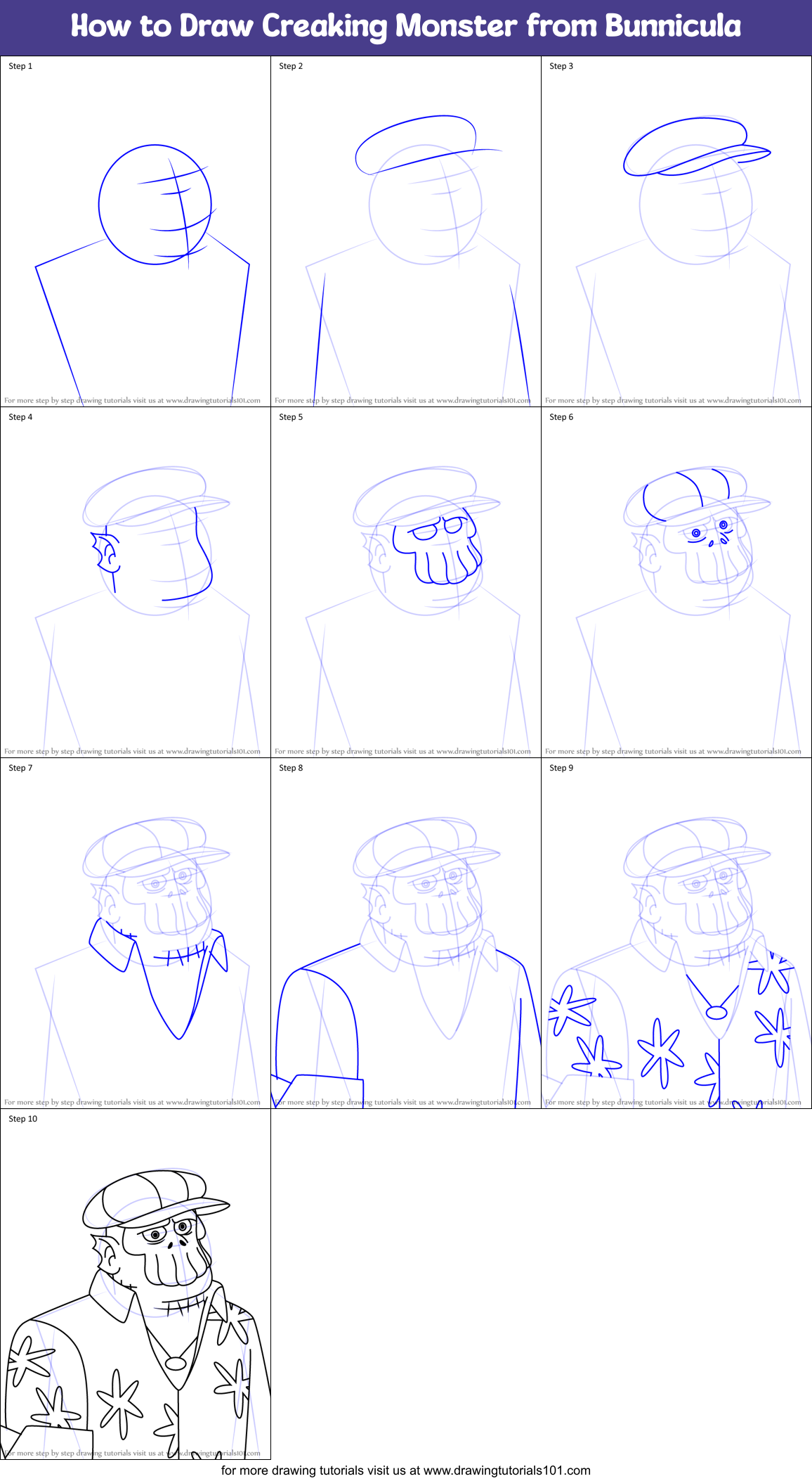 How to Draw Creaking Monster from Bunnicula Printable Step by Step