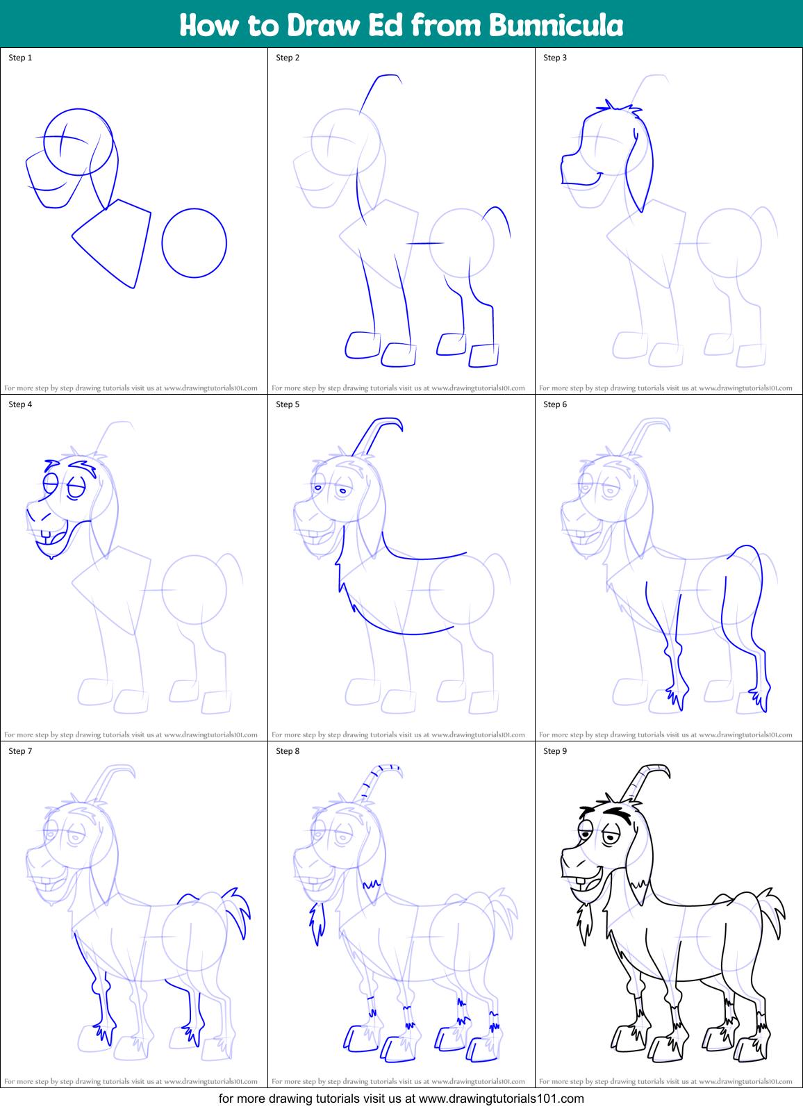 How to Draw Ed from Bunnicula Printable Step by Step