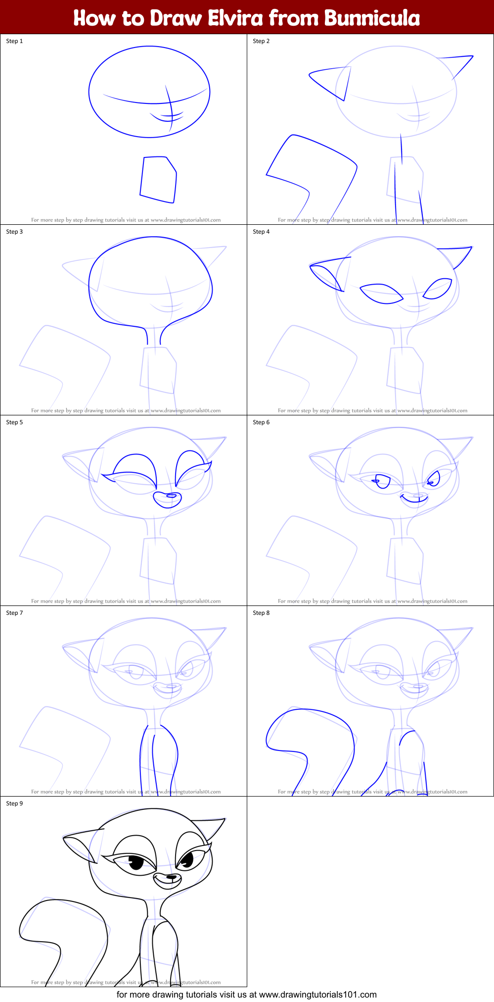 How to Draw Elvira from Bunnicula Printable Step by Step