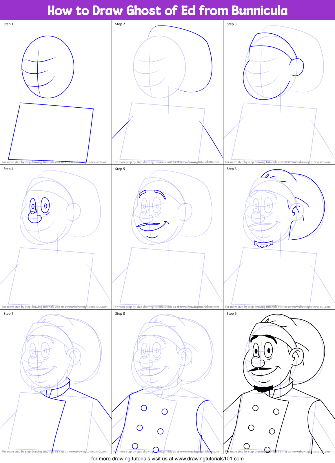 How to Draw Ghost of Ed from Bunnicula Printable Step by Step