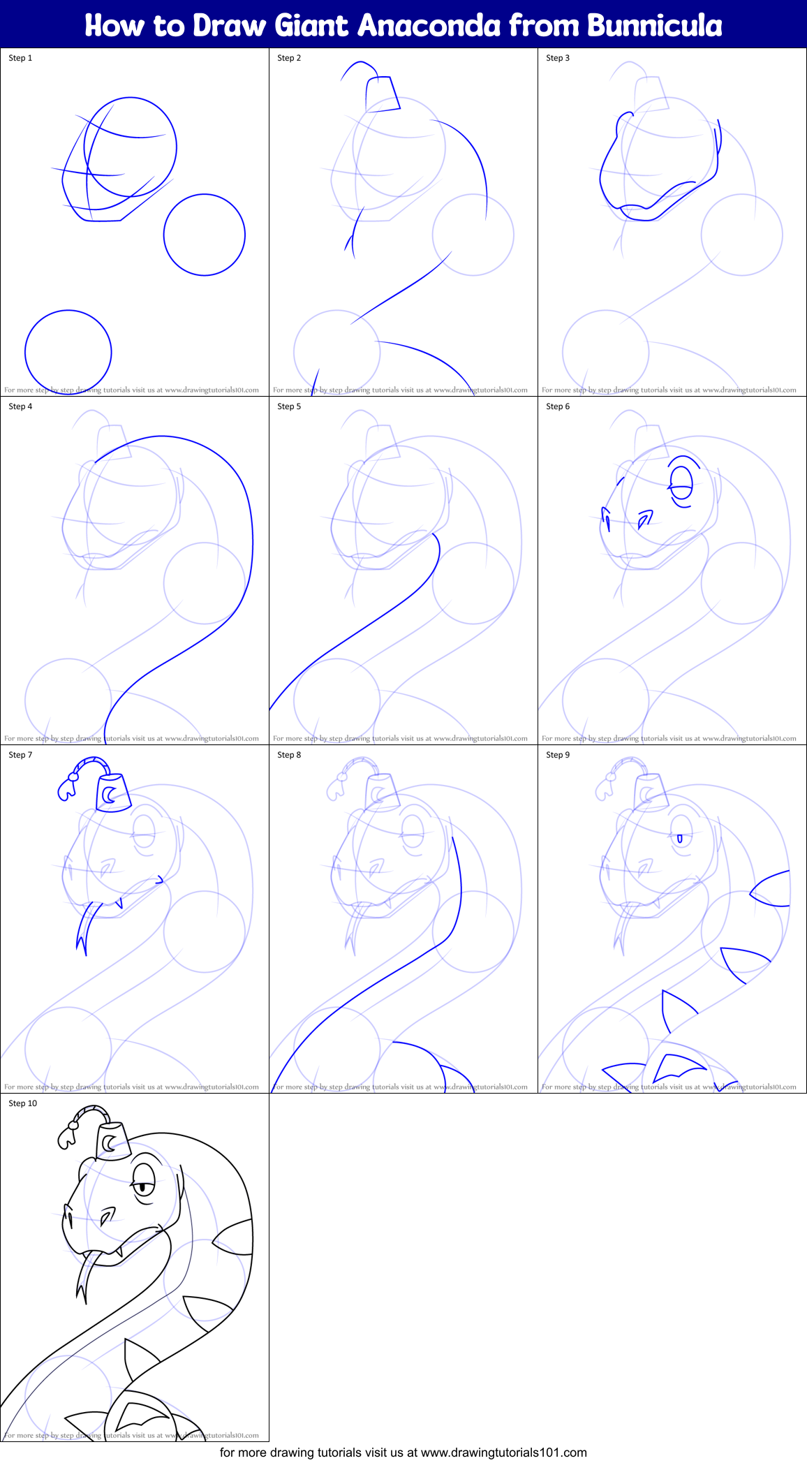 How to Draw Giant Anaconda from Bunnicula Printable Step by Step