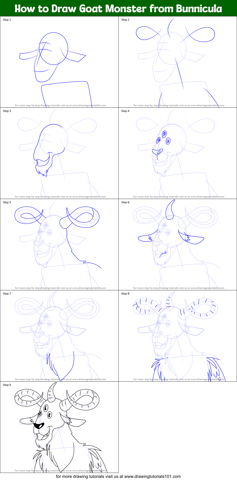 How to Draw Goat Monster from Bunnicula Printable Step by Step