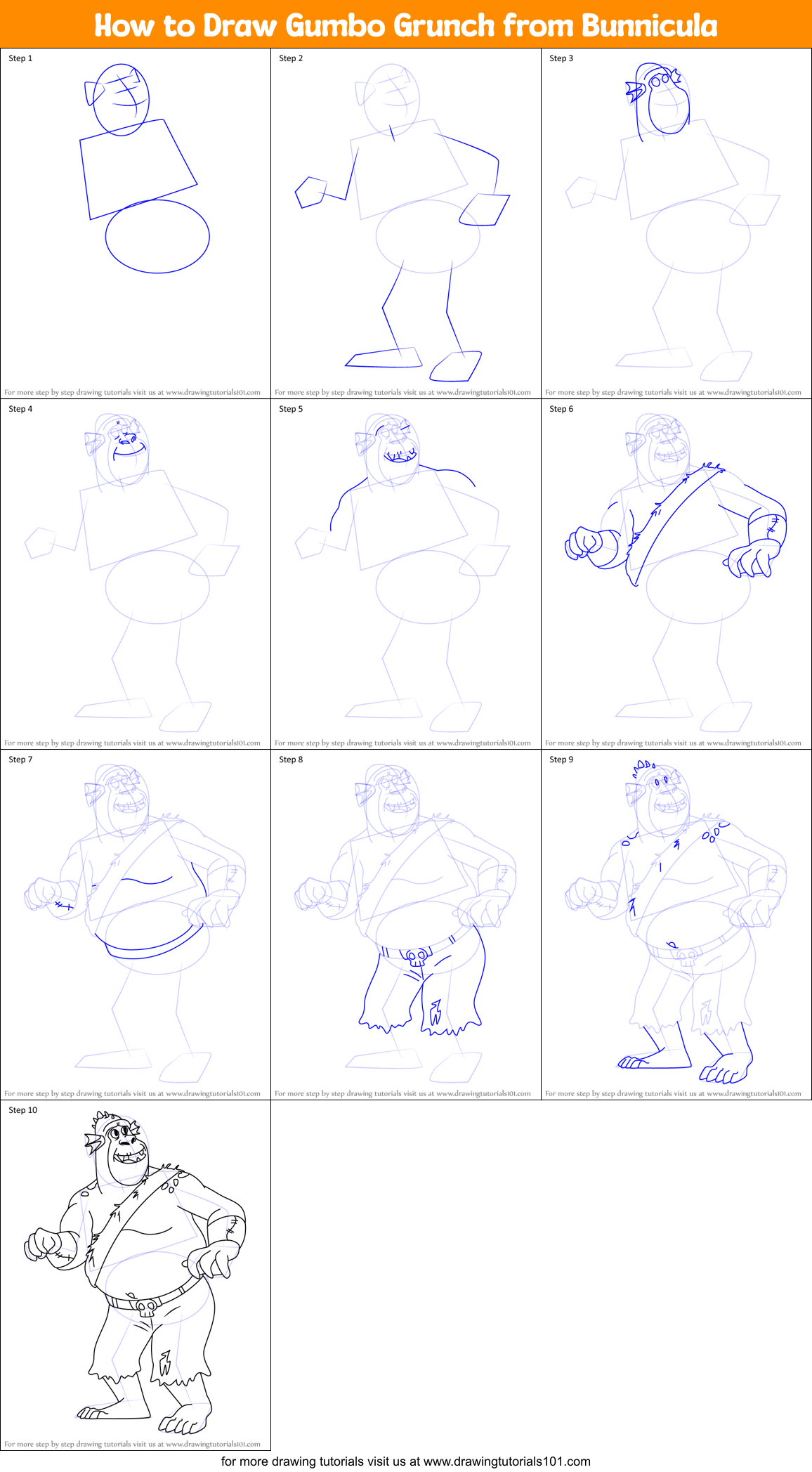 How to Draw Gumbo Grunch from Bunnicula Printable Step by Step