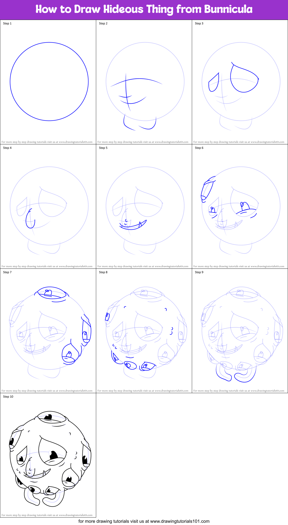 How to Draw Hideous Thing from Bunnicula Printable Step by Step