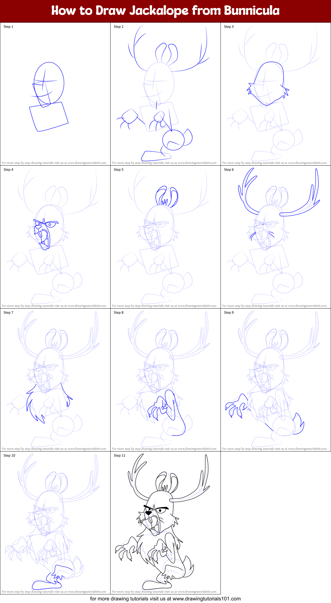 How to Draw Jackalope from Bunnicula Printable Step by Step