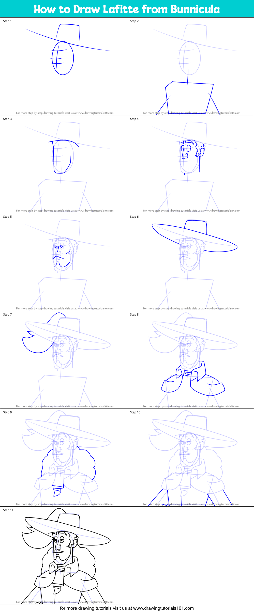 How to Draw Lafitte from Bunnicula Printable Step by Step