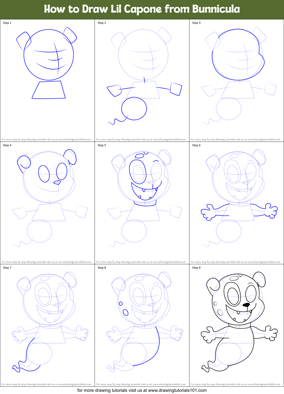 How to Draw Lil Capone from Bunnicula Printable Step by Step