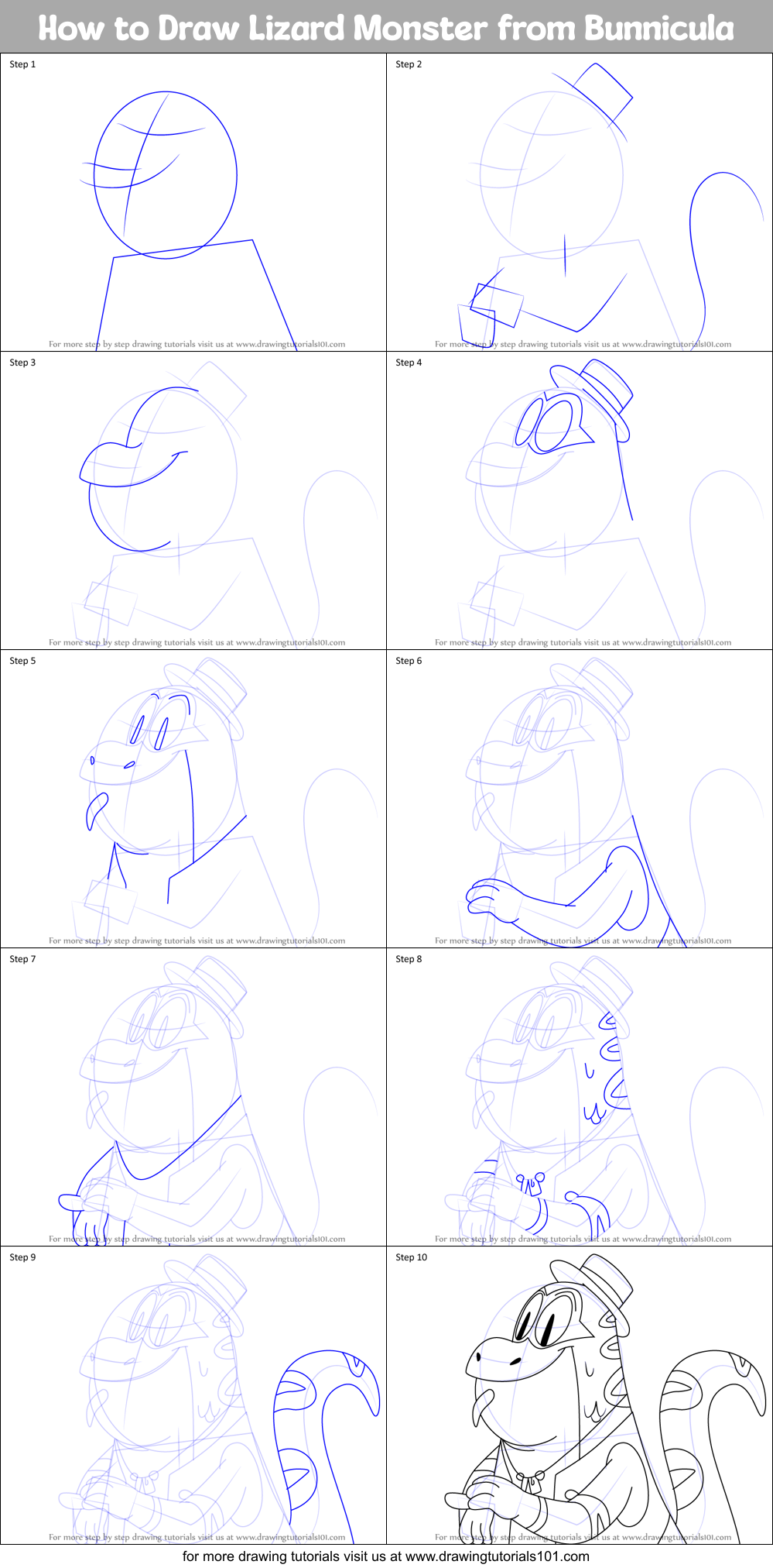 How to Draw Lizard Monster from Bunnicula Printable Step by Step