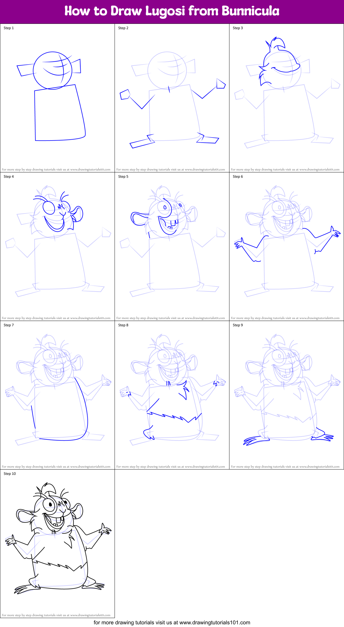 How to Draw Lugosi from Bunnicula Printable Step by Step