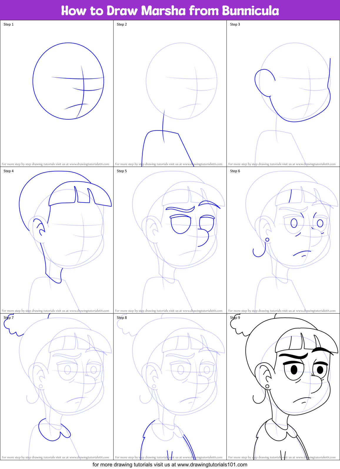 How to Draw Marsha from Bunnicula Printable Step by Step