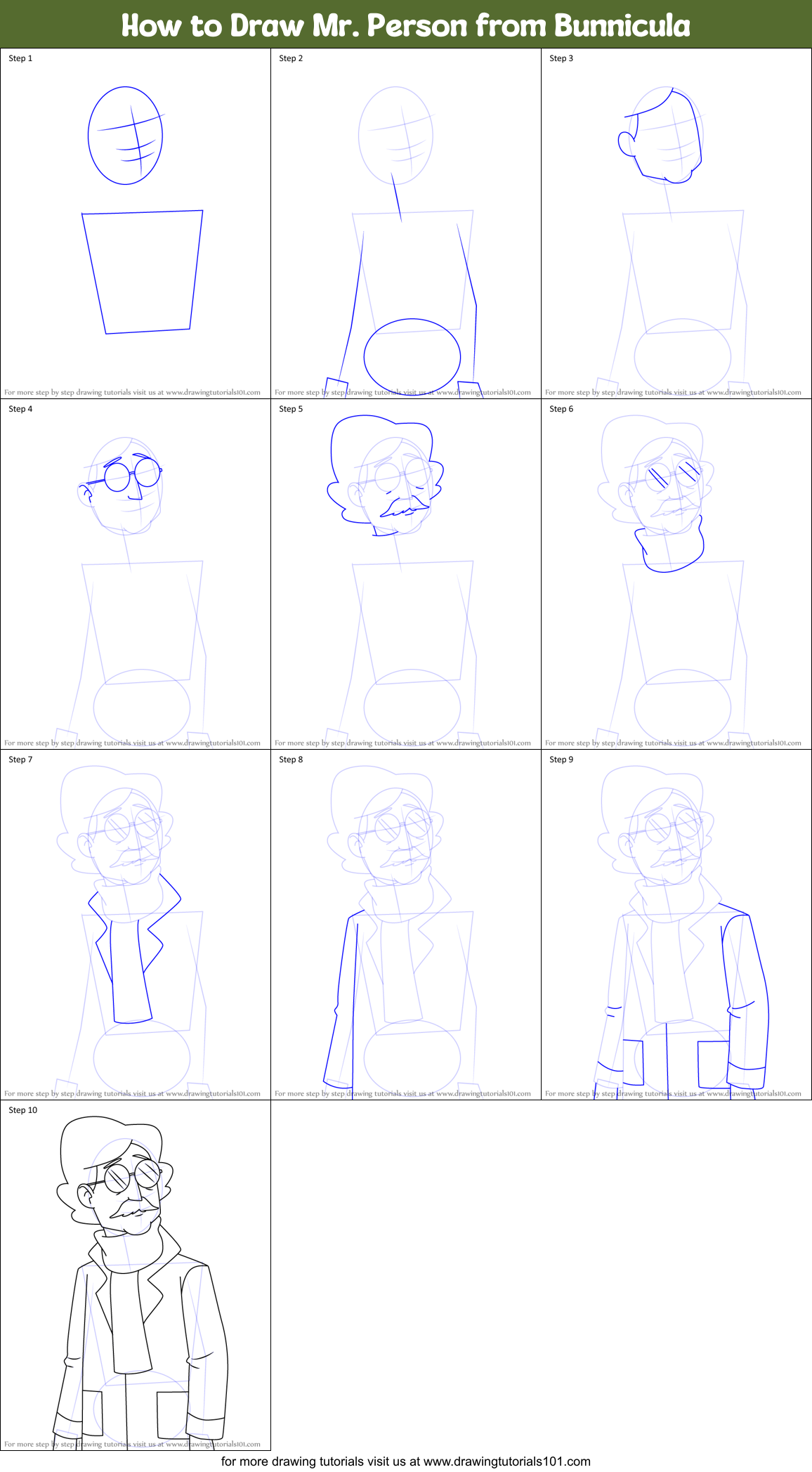 How to Draw Mr. Person from Bunnicula Printable Step by Step