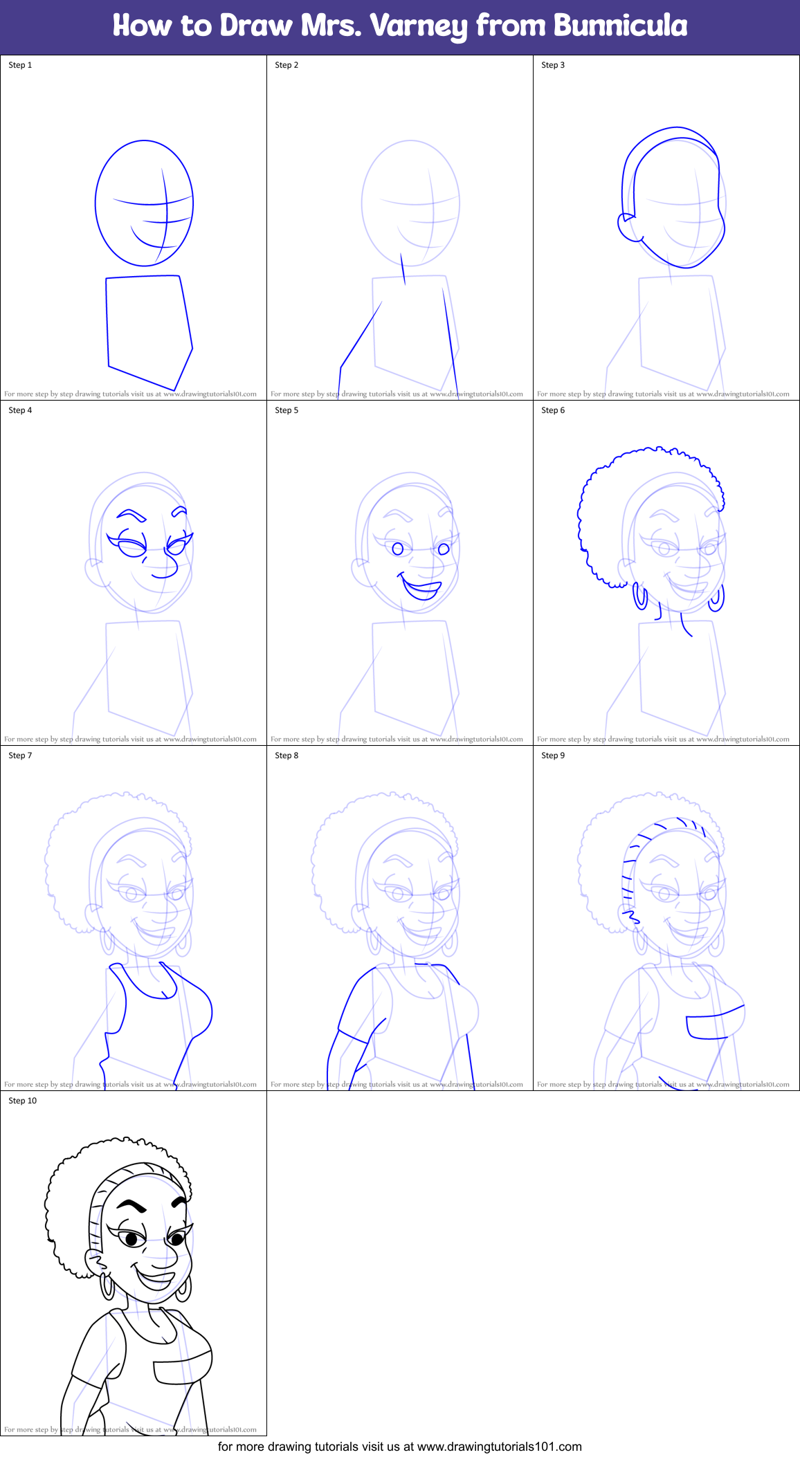 How to Draw Mrs. Varney from Bunnicula Printable Step by Step