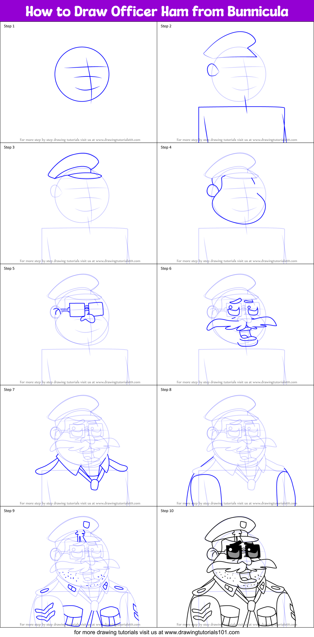 How to Draw Officer Ham from Bunnicula Printable Step by Step