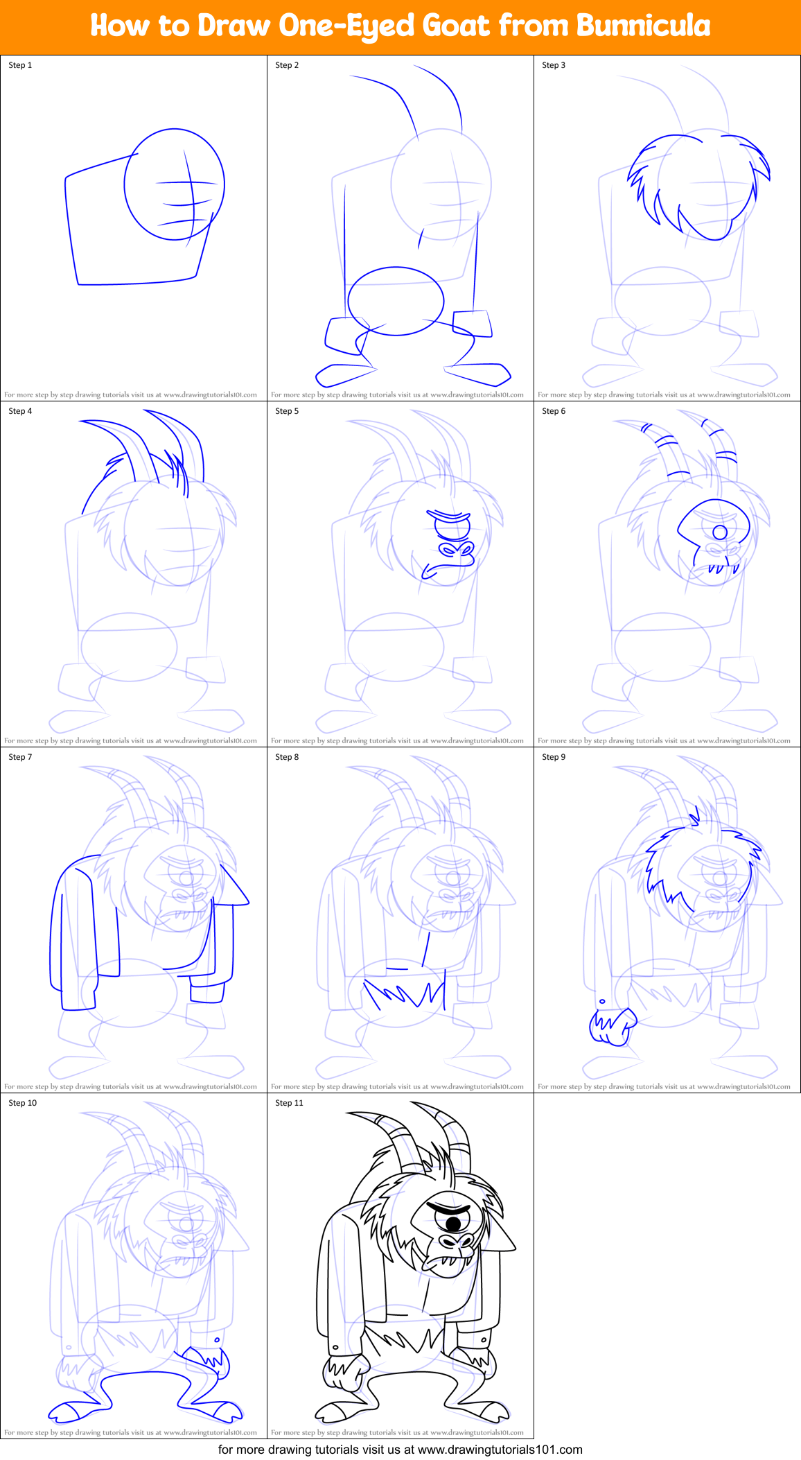 How to Draw One-Eyed Goat from Bunnicula Printable Step by Step
