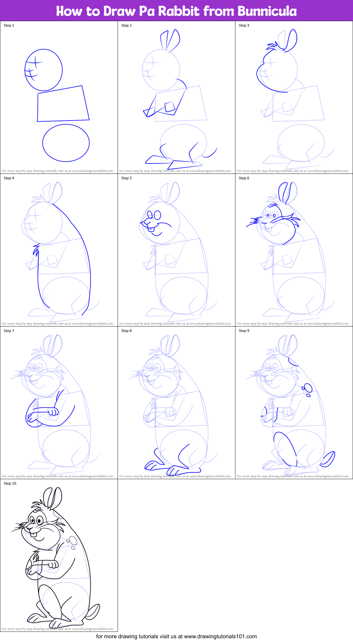 How to Draw Pa Rabbit from Bunnicula Printable Step by Step
