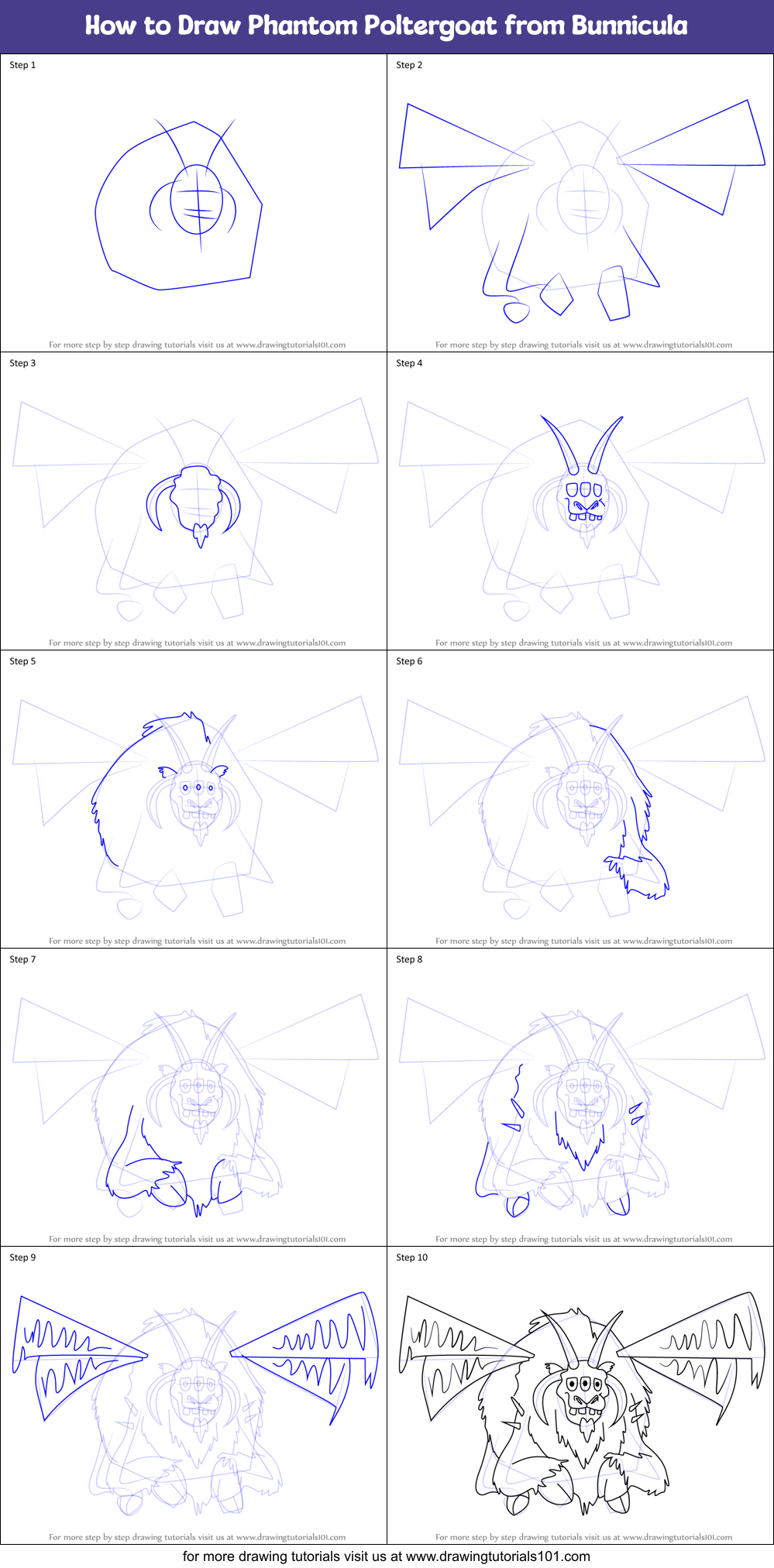 How to Draw Phantom Poltergoat from Bunnicula Printable Step by Step
