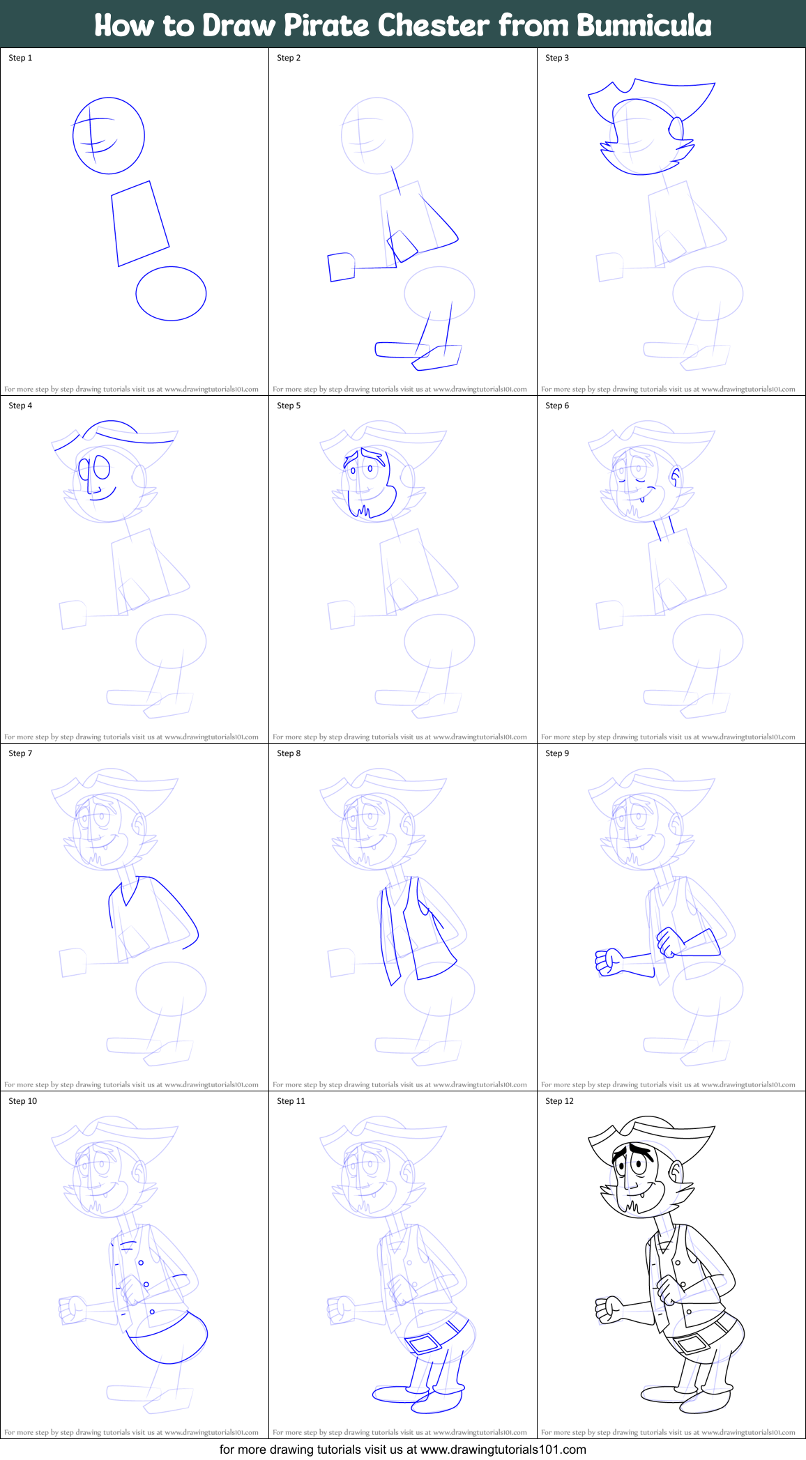 How to Draw Pirate Chester from Bunnicula Printable Step by Step