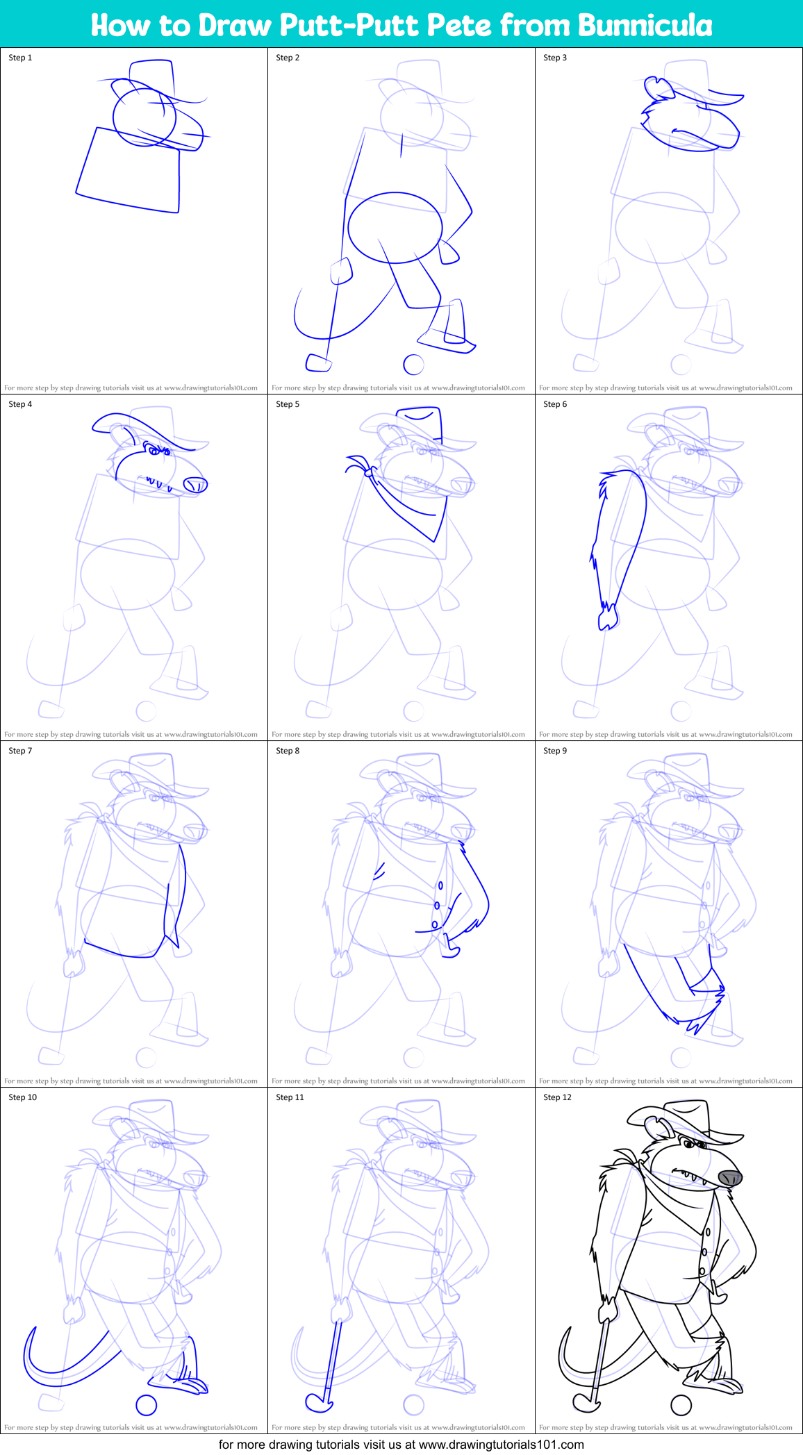 How to Draw Putt-Putt Pete from Bunnicula Printable Step by Step