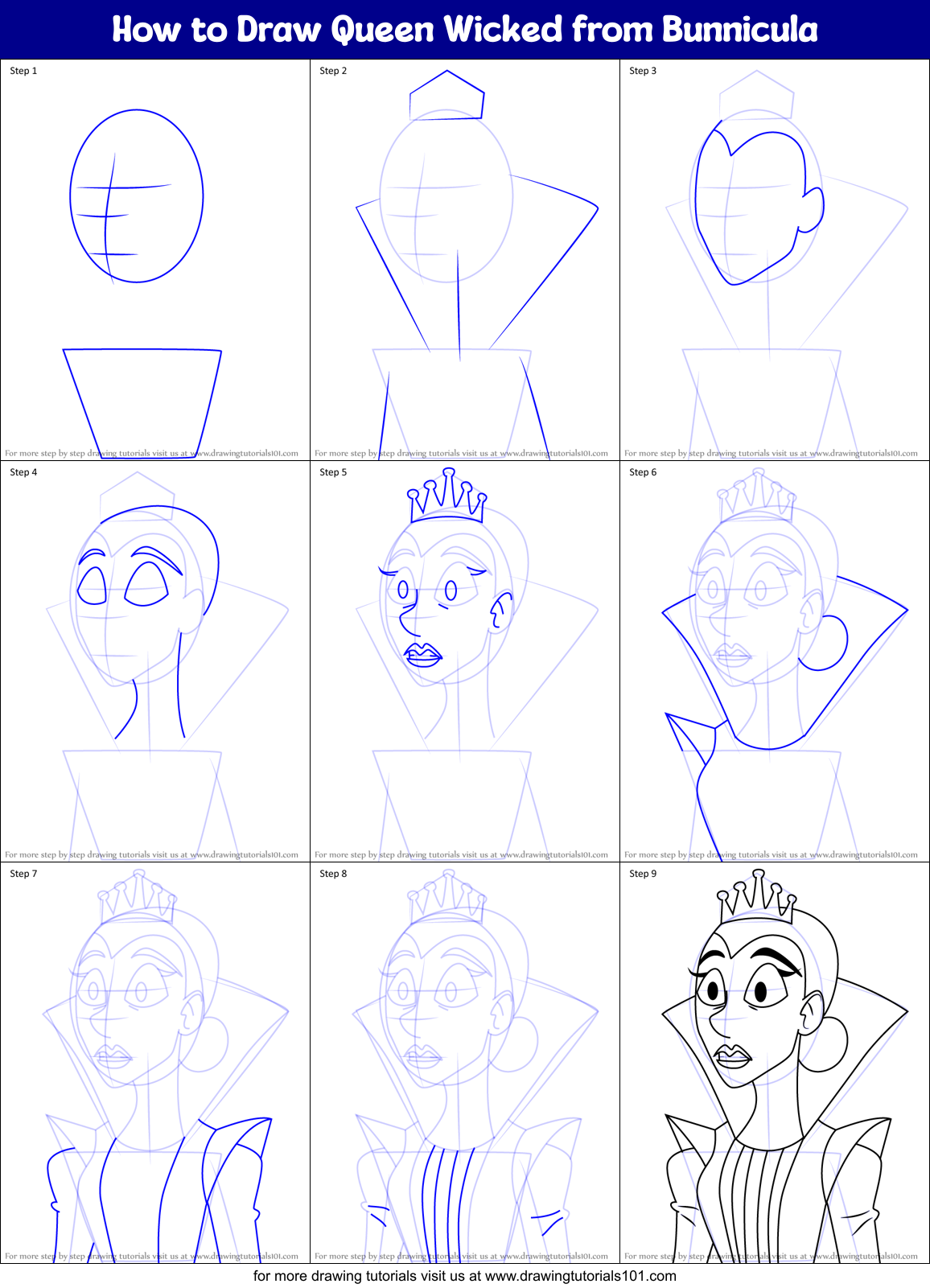 How to Draw Queen Wicked from Bunnicula Printable Step by Step