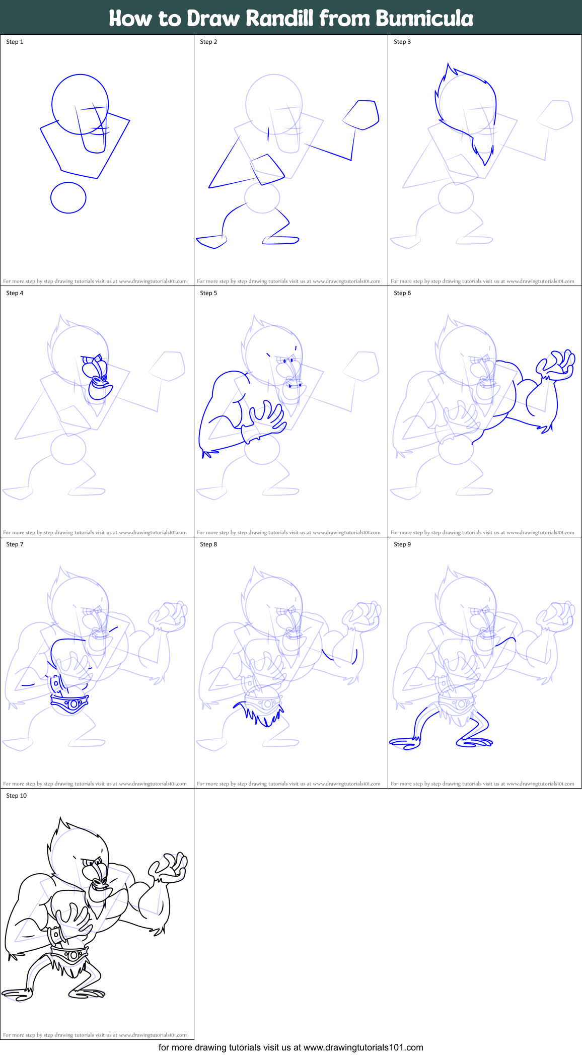 How to Draw Randill from Bunnicula Printable Step by Step