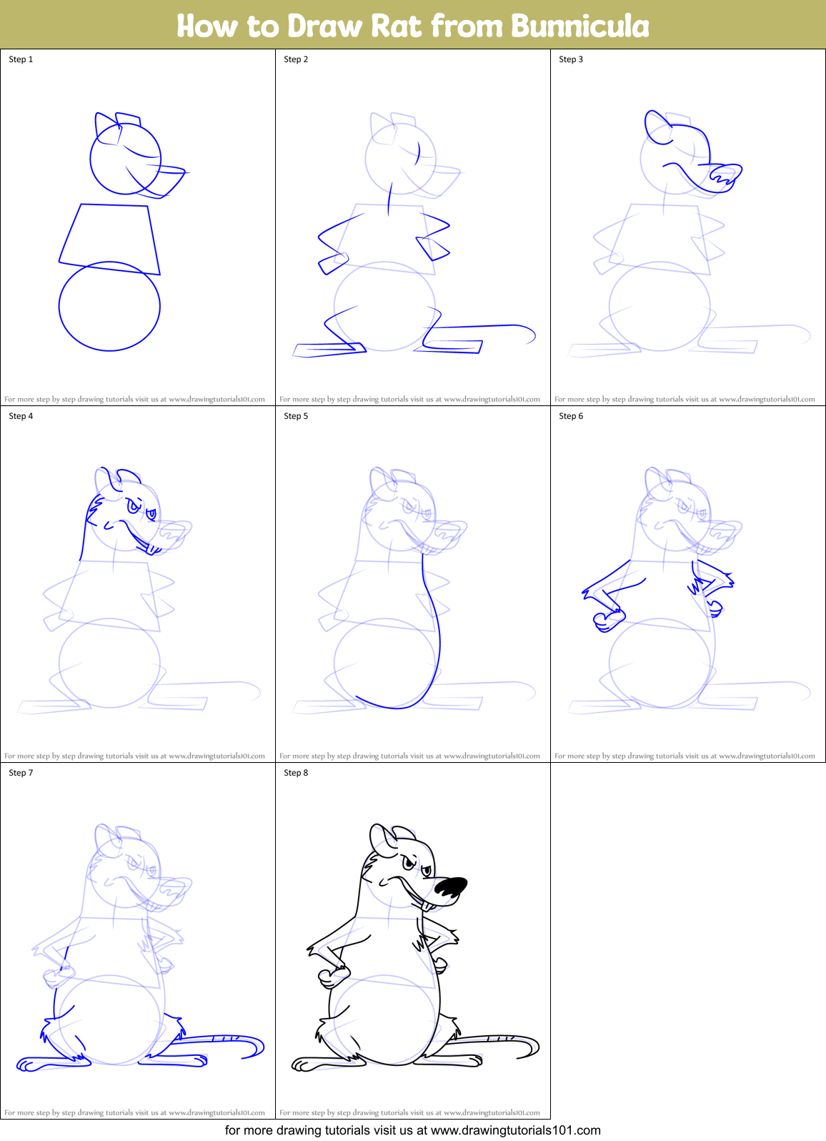 How to Draw Rat from Bunnicula Printable Step by Step