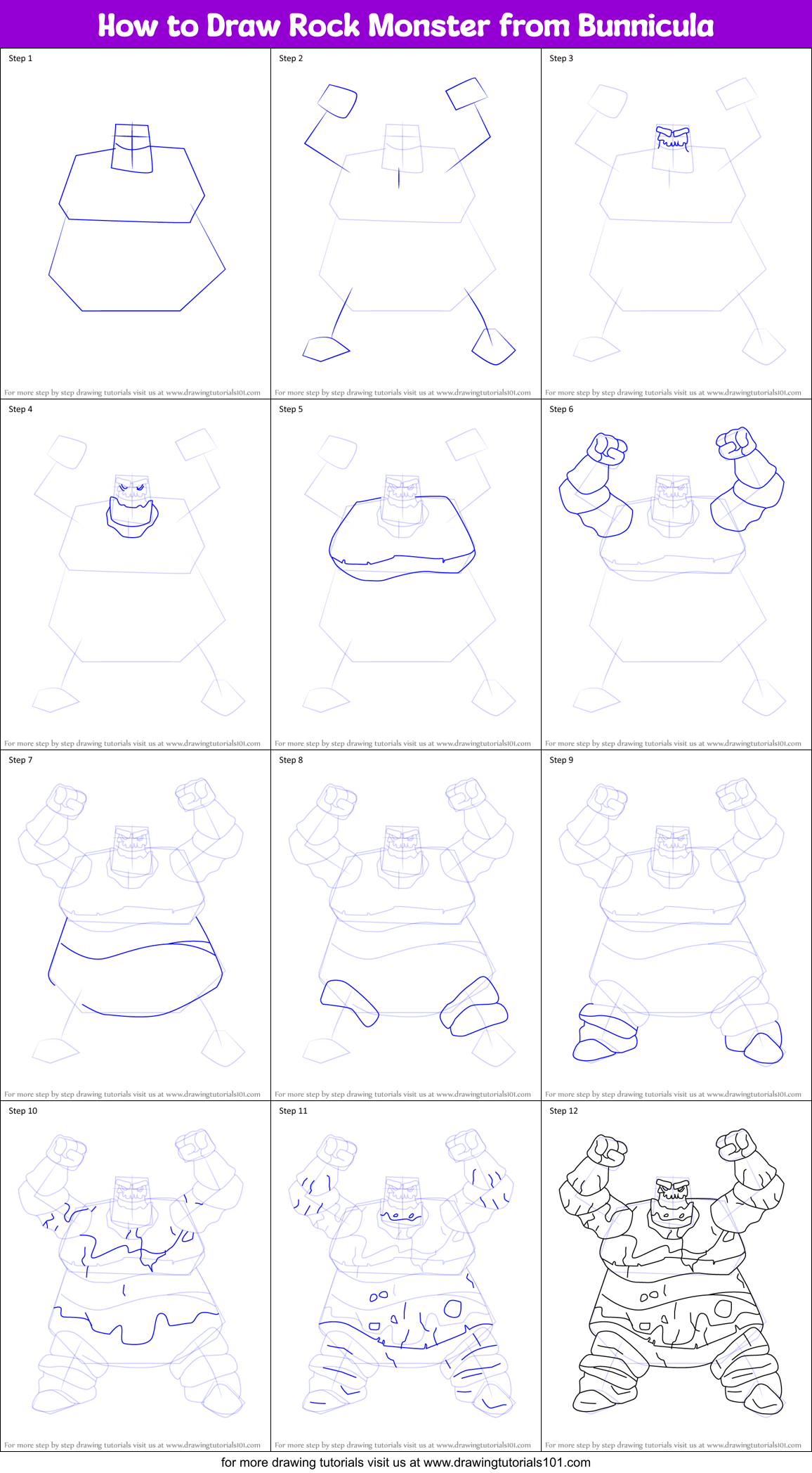 How to Draw Rock Monster from Bunnicula Printable Step by Step