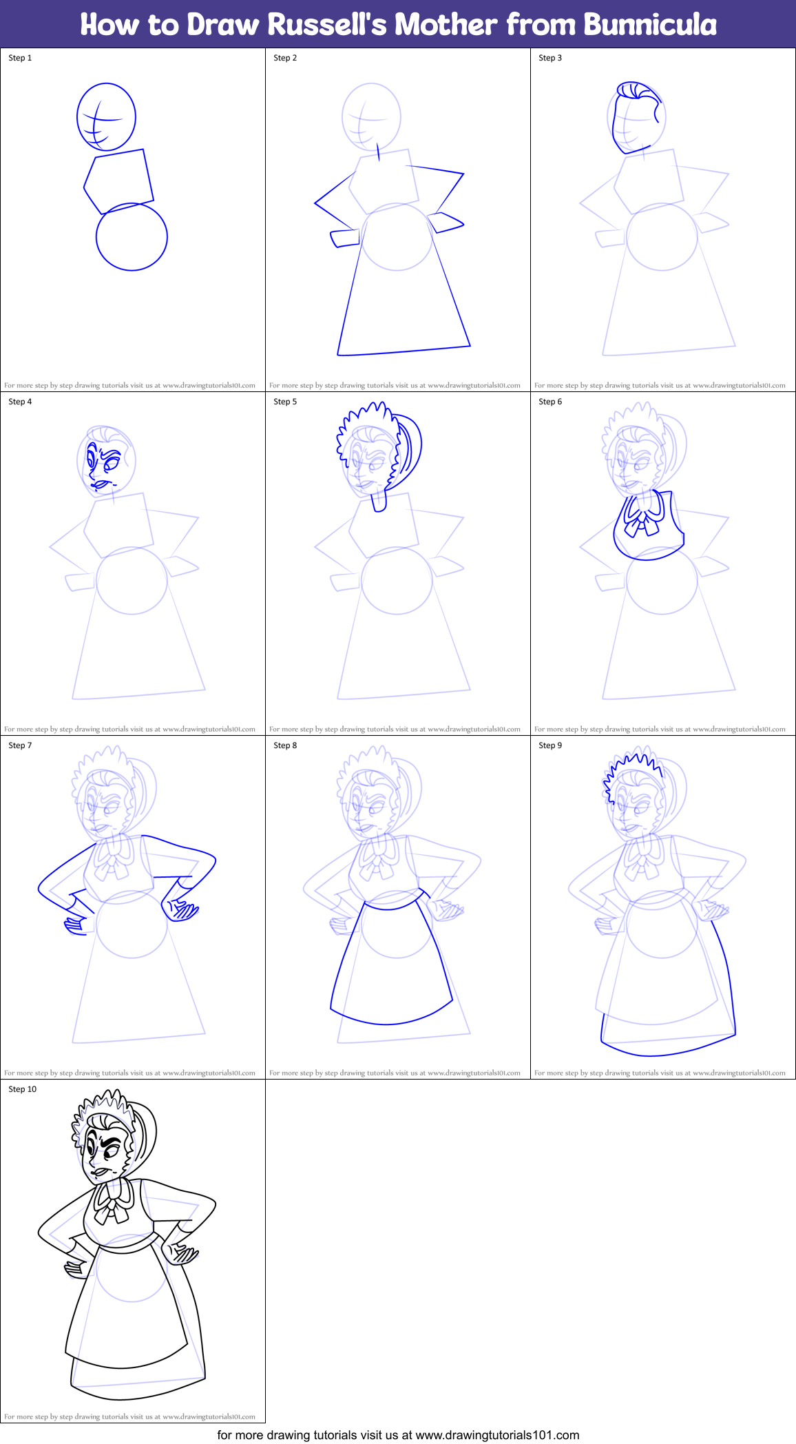 How to Draw Russell's Mother from Bunnicula Printable Step by Step