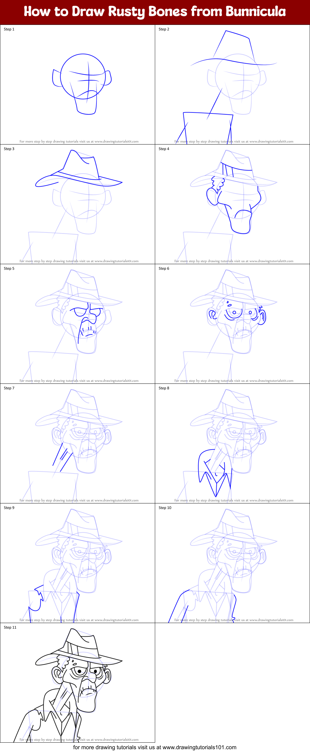 How to Draw Rusty Bones from Bunnicula Printable Step by Step