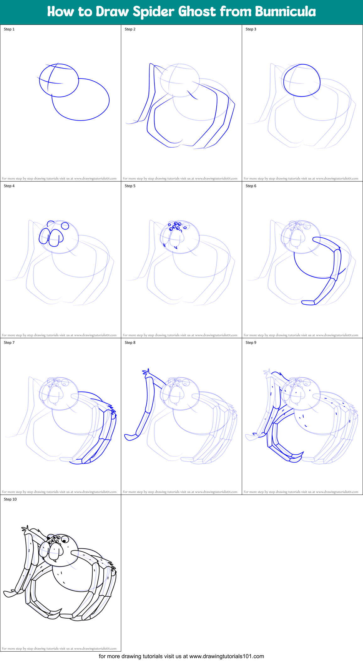 How to Draw Spider Ghost from Bunnicula Printable Step by Step