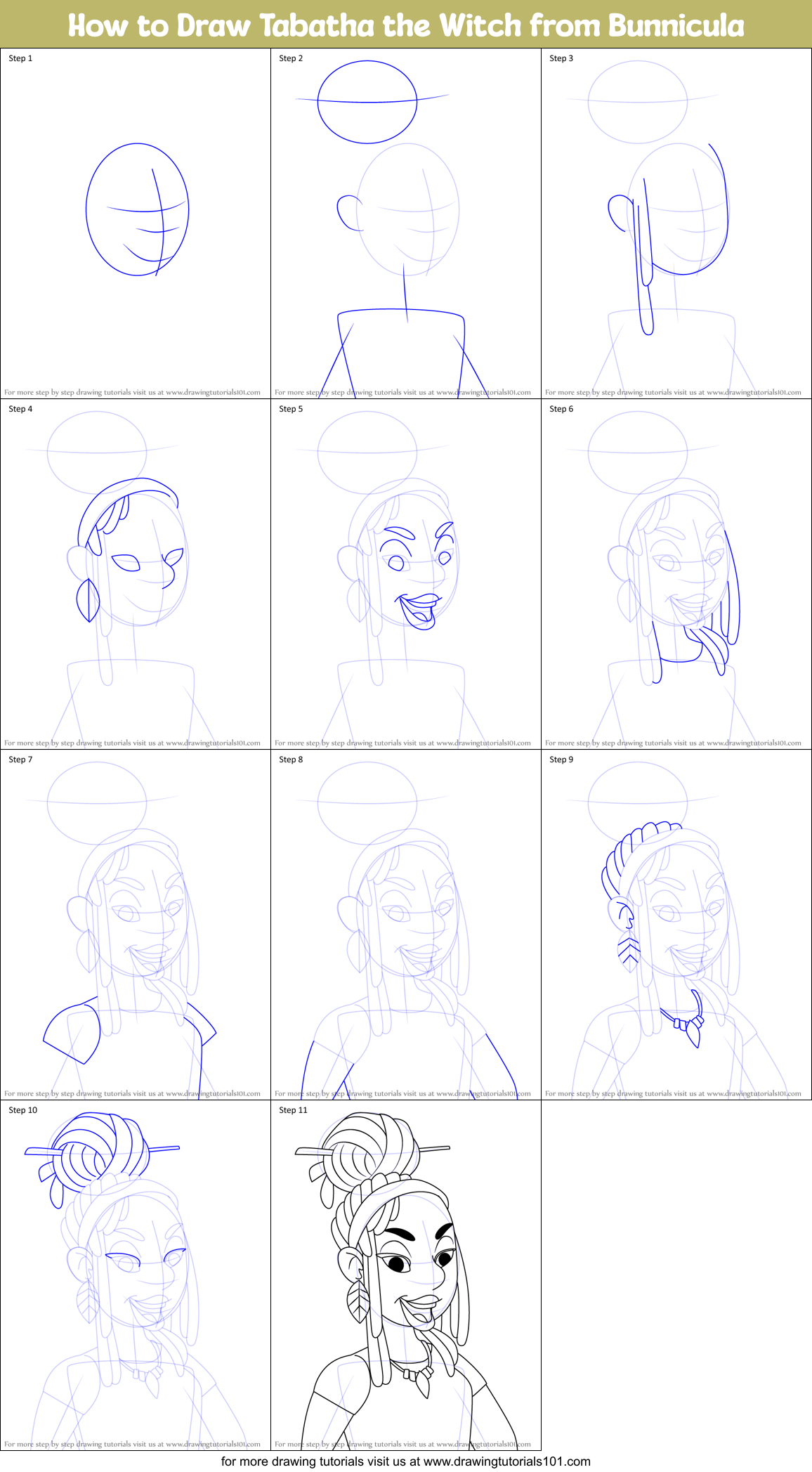 How to Draw Tabatha the Witch from Bunnicula Printable Step by Step