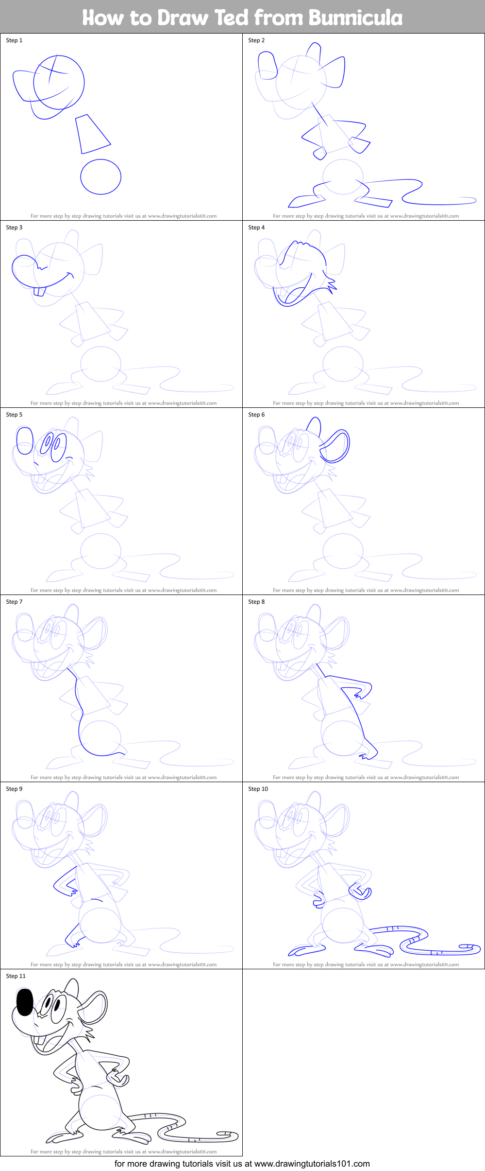 How to Draw Ted from Bunnicula Printable Step by Step