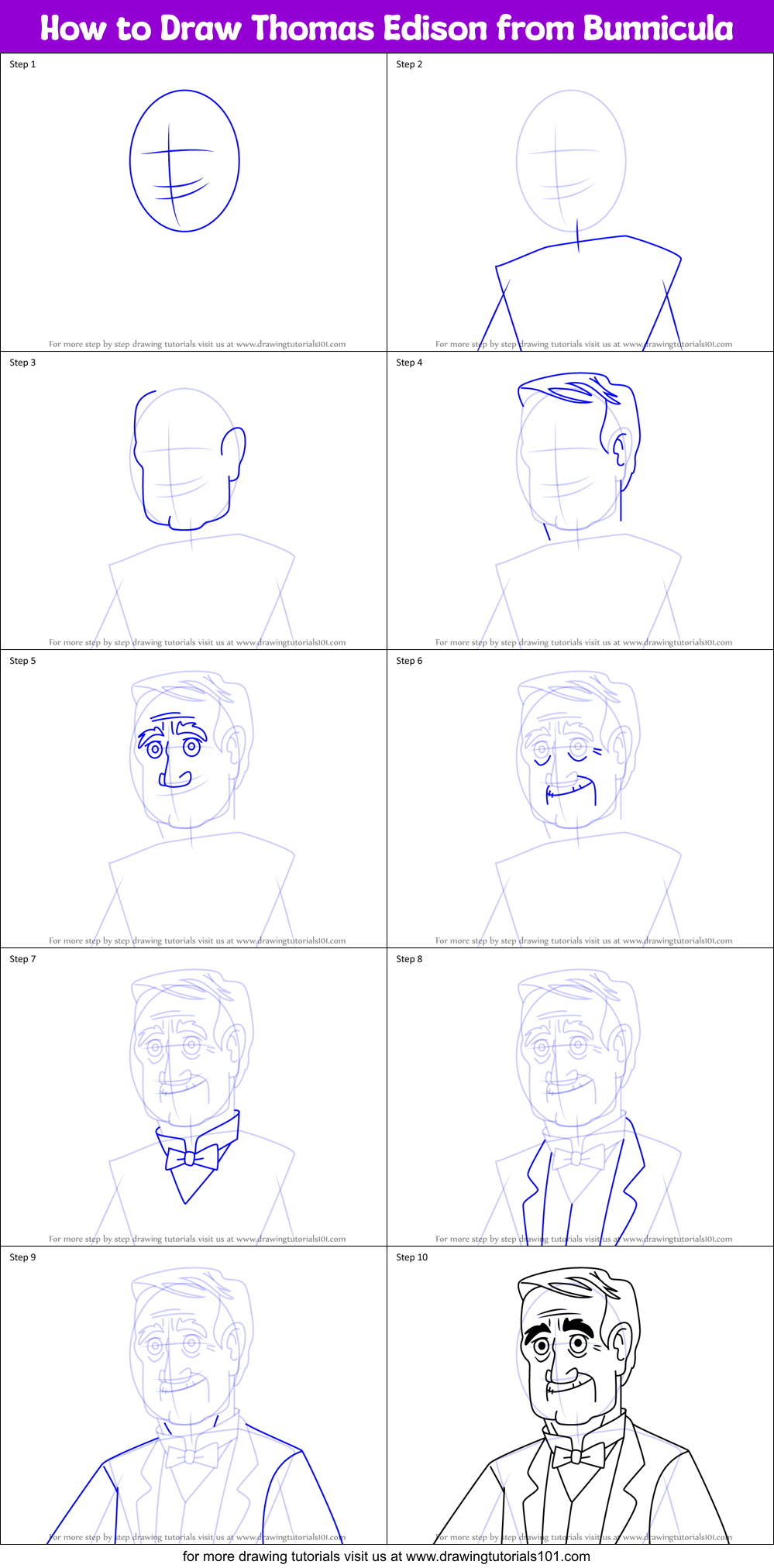 How to Draw Thomas Edison from Bunnicula Printable Step by Step