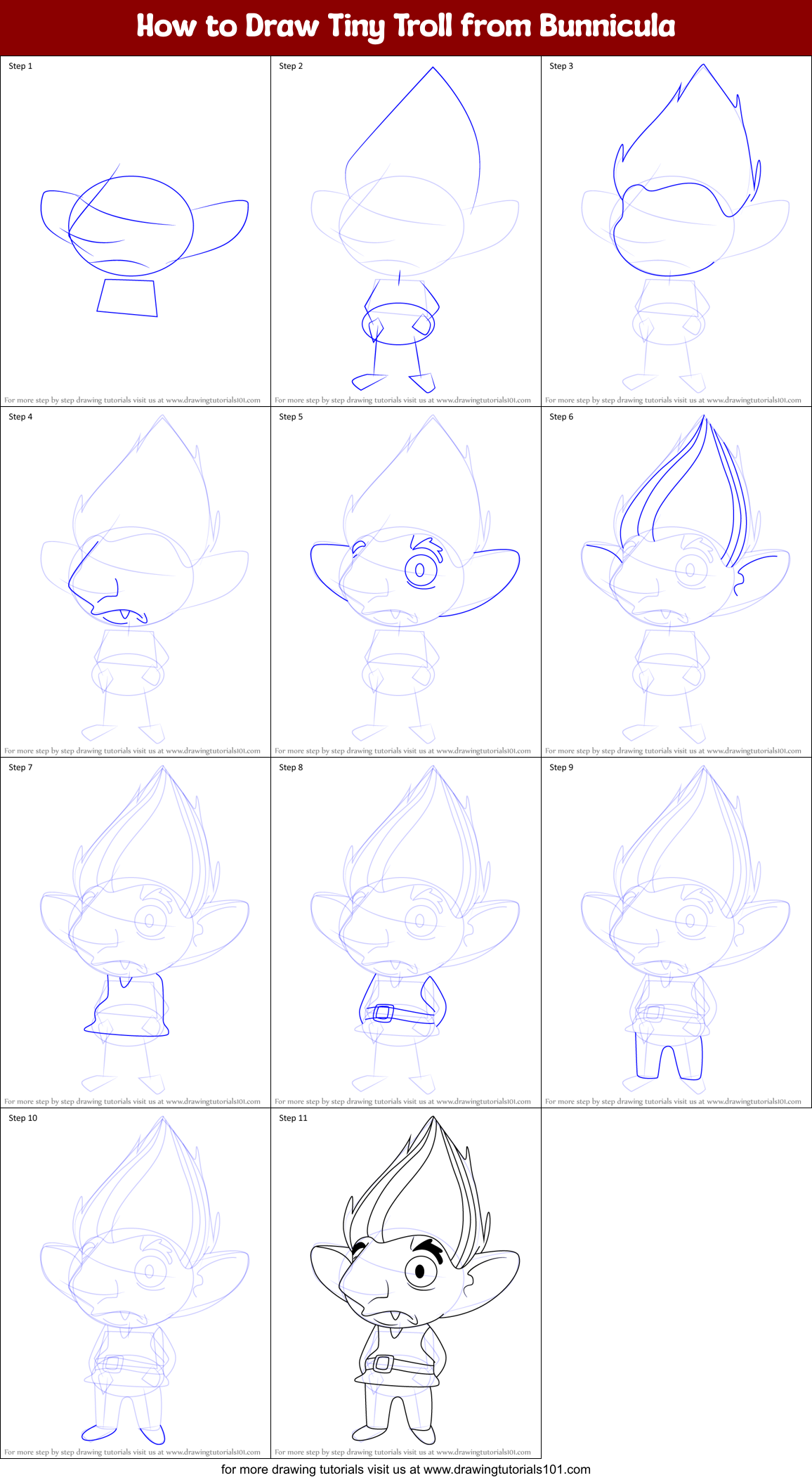 How to Draw Tiny Troll from Bunnicula Printable Step by Step