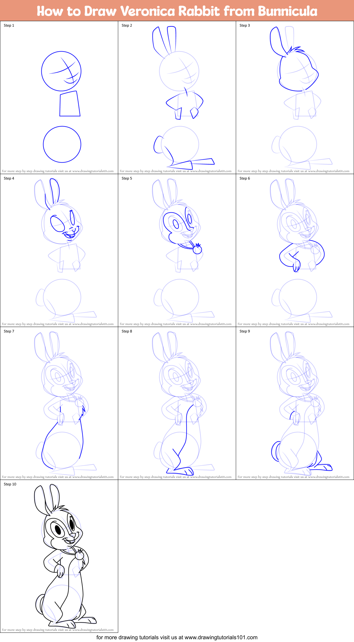 How to Draw Veronica Rabbit from Bunnicula Printable Step by Step