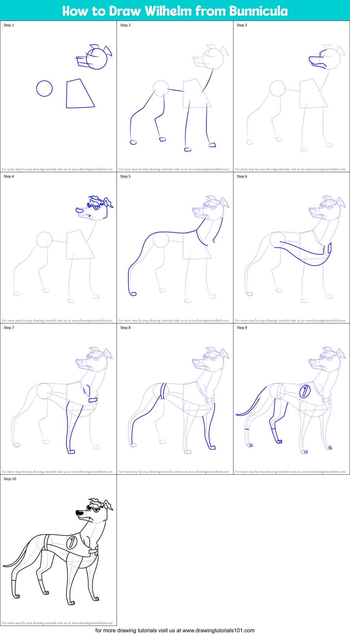 How to Draw Wilhelm from Bunnicula Printable Step by Step