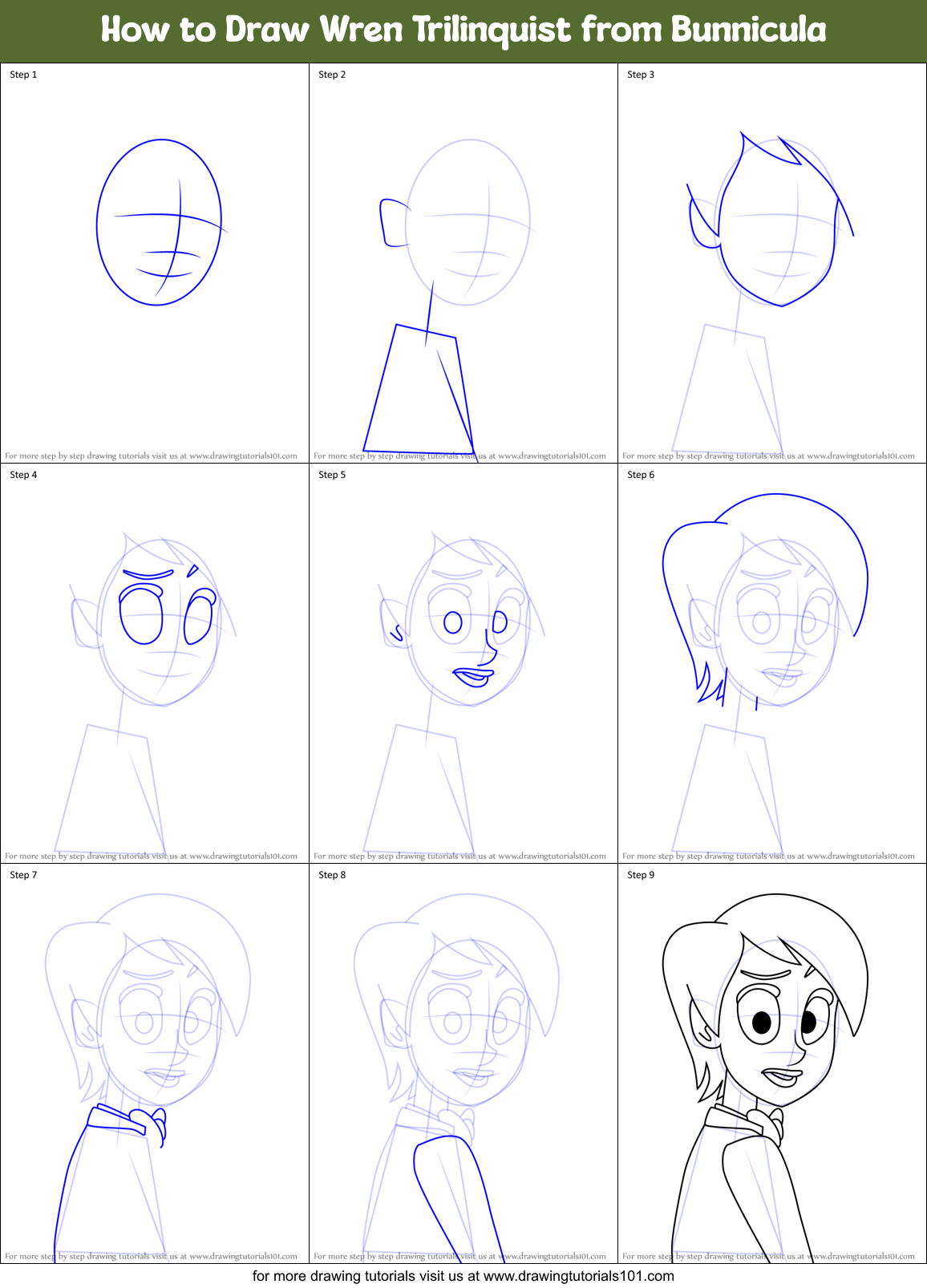 How to Draw Wren Trilinquist from Bunnicula Printable Step by Step