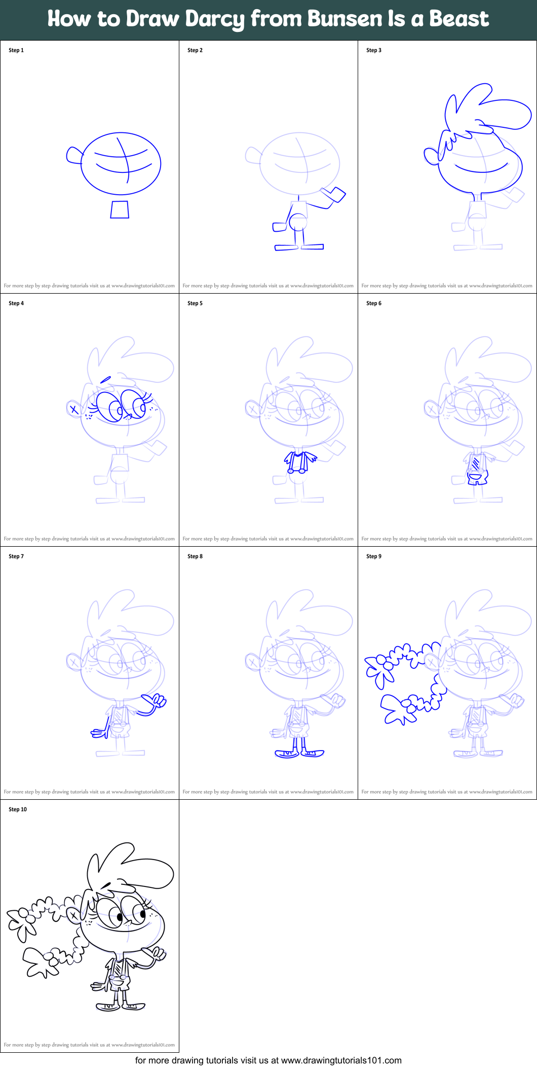 How to Draw Darcy from Bunsen Is a Beast Printable Step by Step