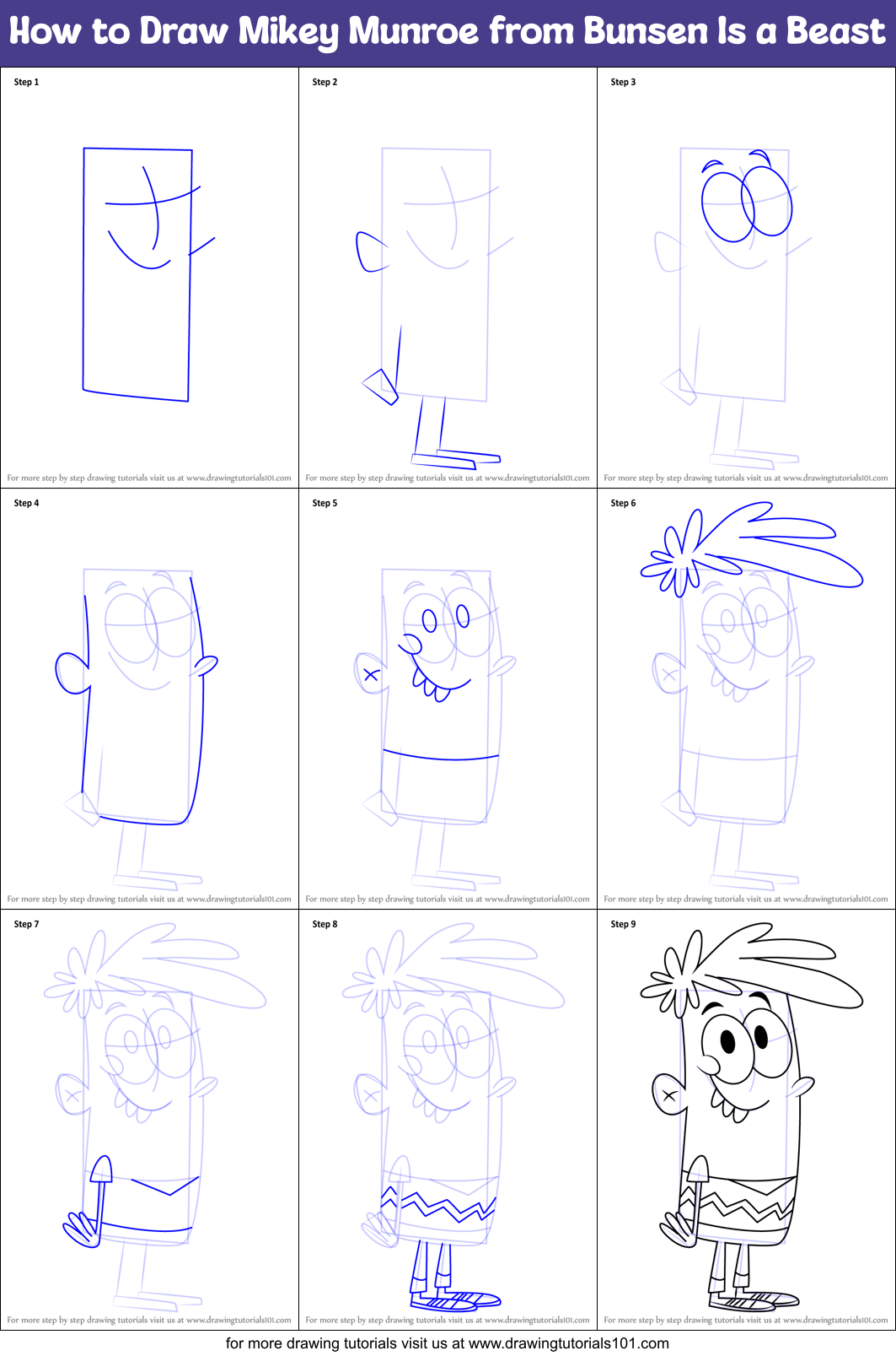 How to Draw Mikey Munroe from Bunsen Is a Beast Printable Step by Step