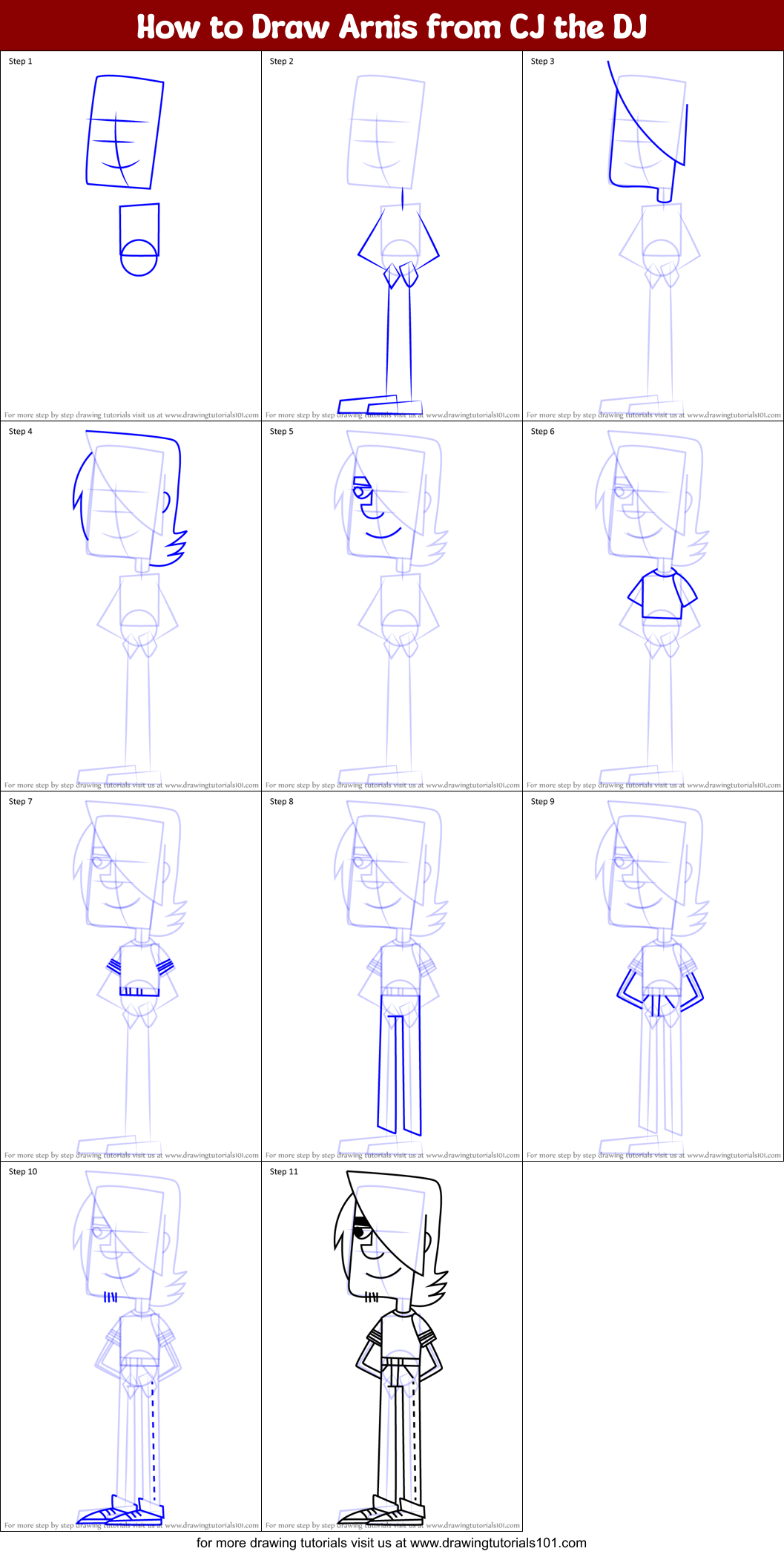 How to Draw Arnis from CJ the DJ Printable Step by Step