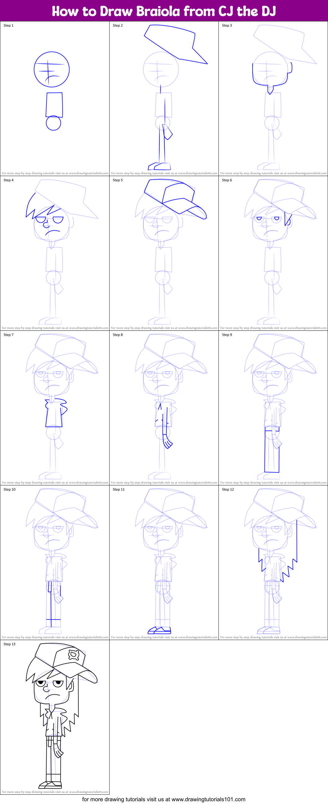 How to Draw Braiola from CJ the DJ Printable Step by Step