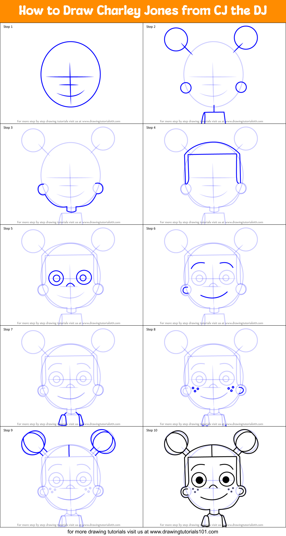 How to Draw Charley Jones from CJ the DJ Printable Step by Step