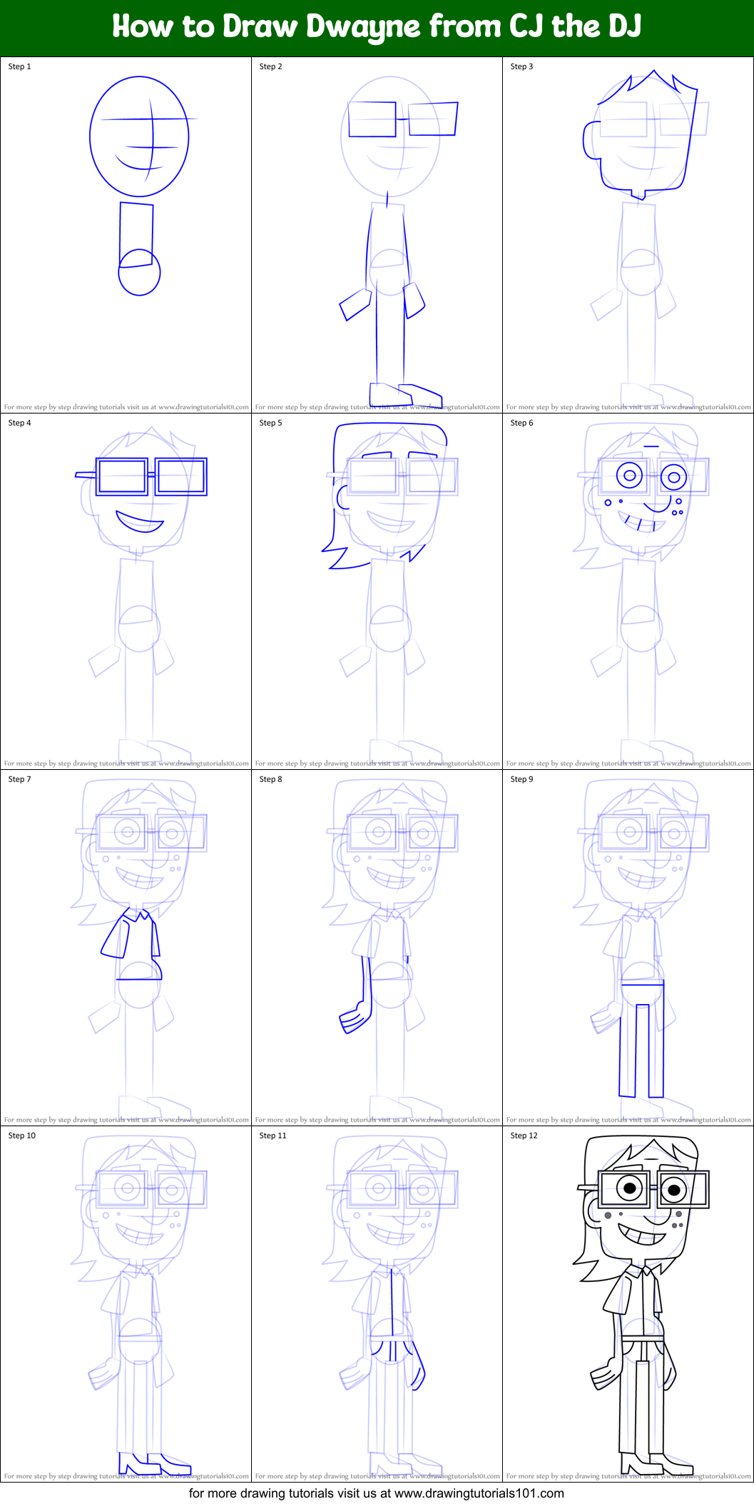 How to Draw Dwayne from CJ the DJ Printable Step by Step