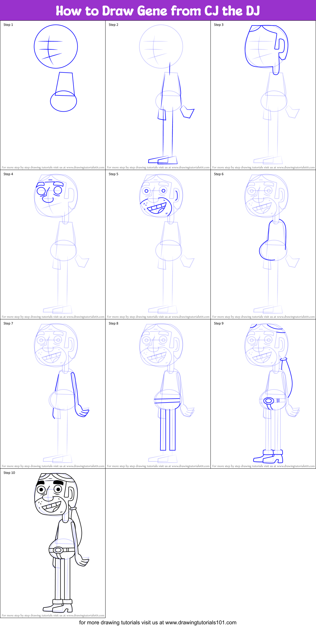 How to Draw Gene from CJ the DJ Printable Step by Step