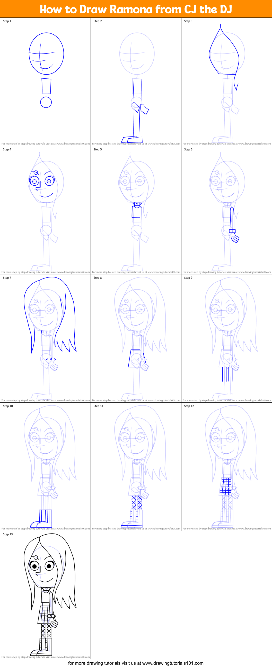 How to Draw Ramona from CJ the DJ Printable Step by Step