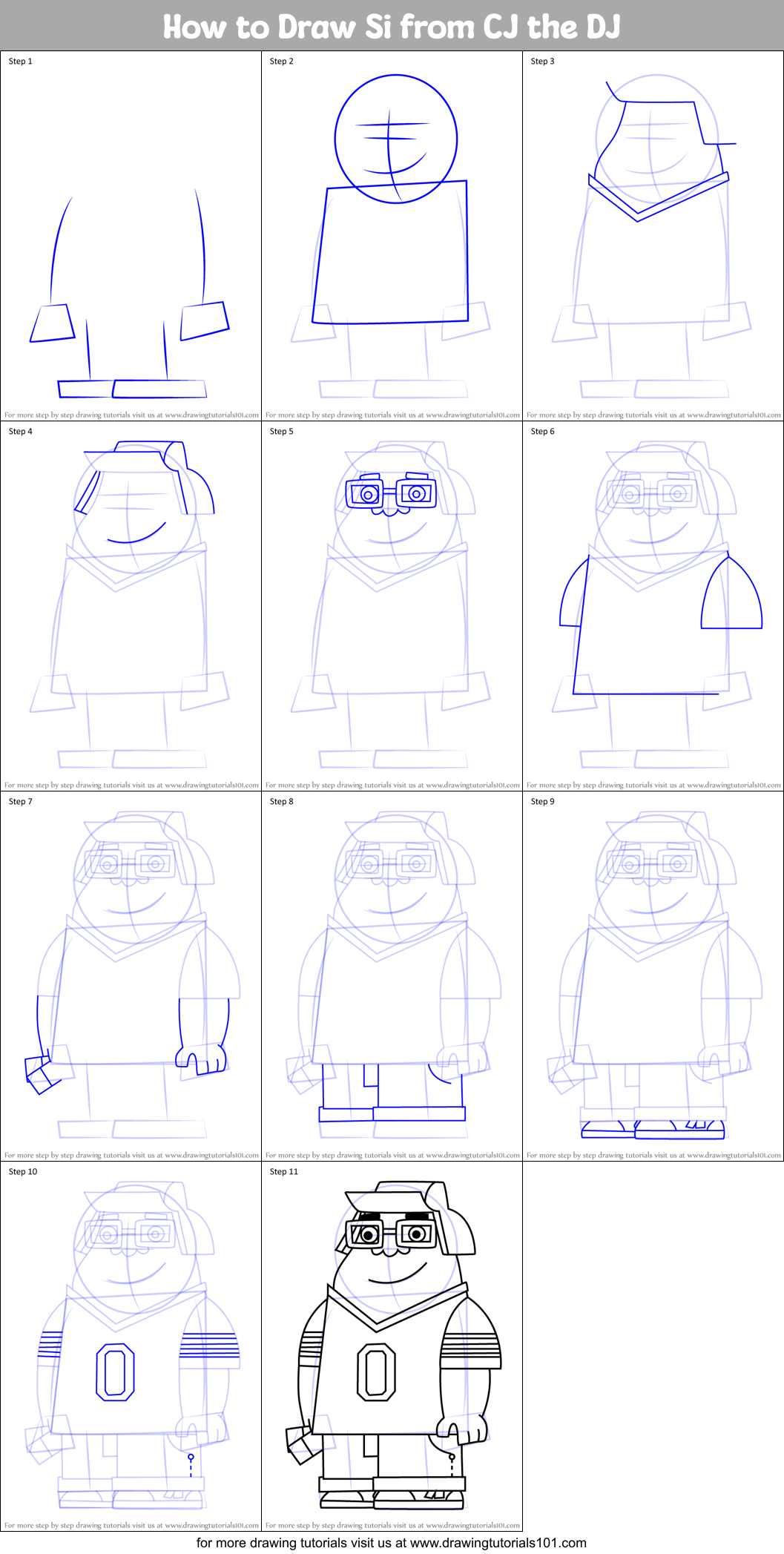 How to Draw Si from CJ the DJ Printable Step by Step