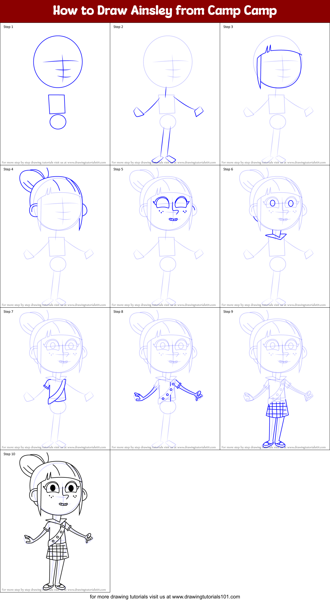 How to Draw Ainsley from Camp Camp Printable Step by Step