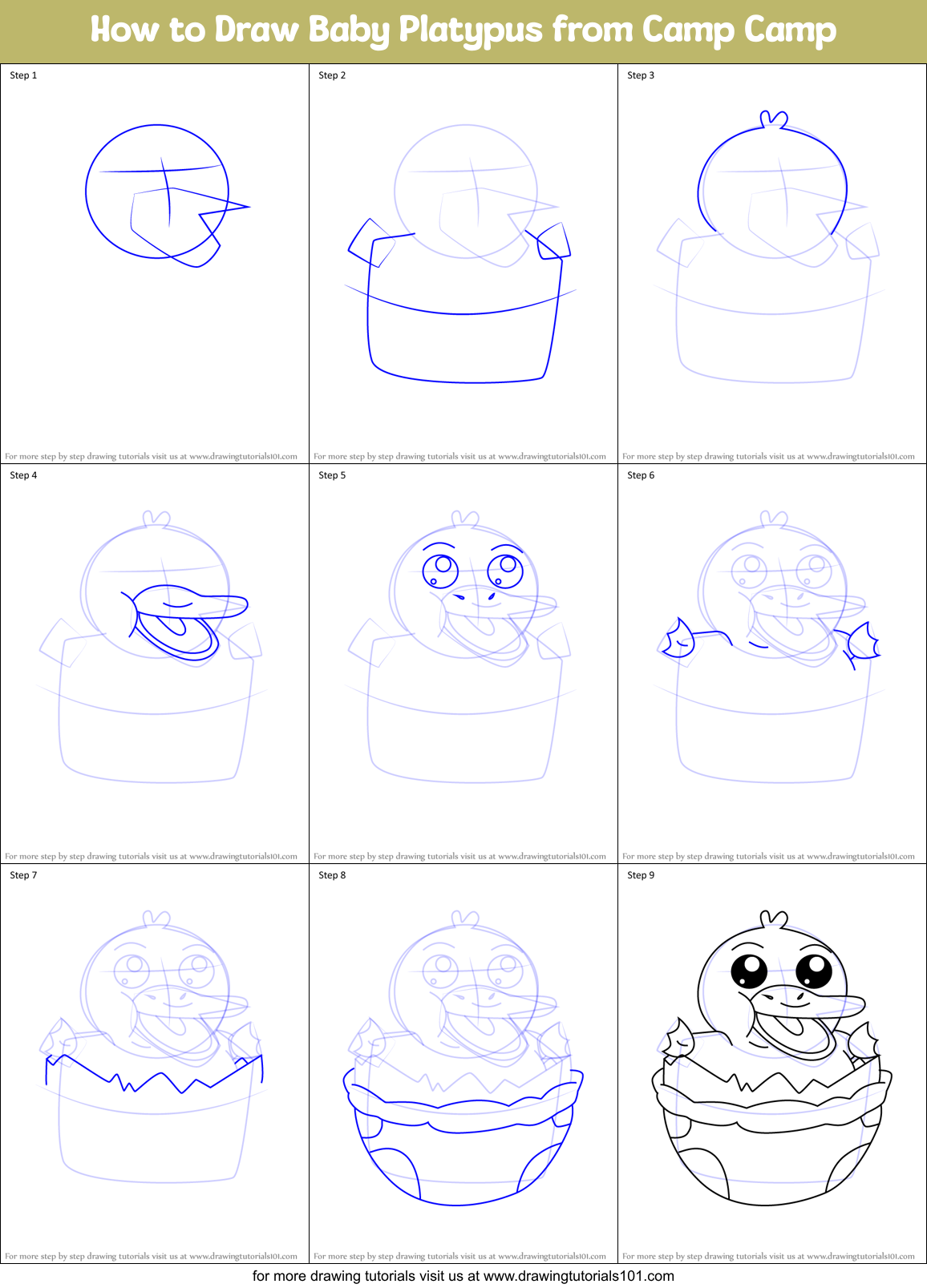 How to Draw Baby Platypus from Camp Camp Printable Step by Step