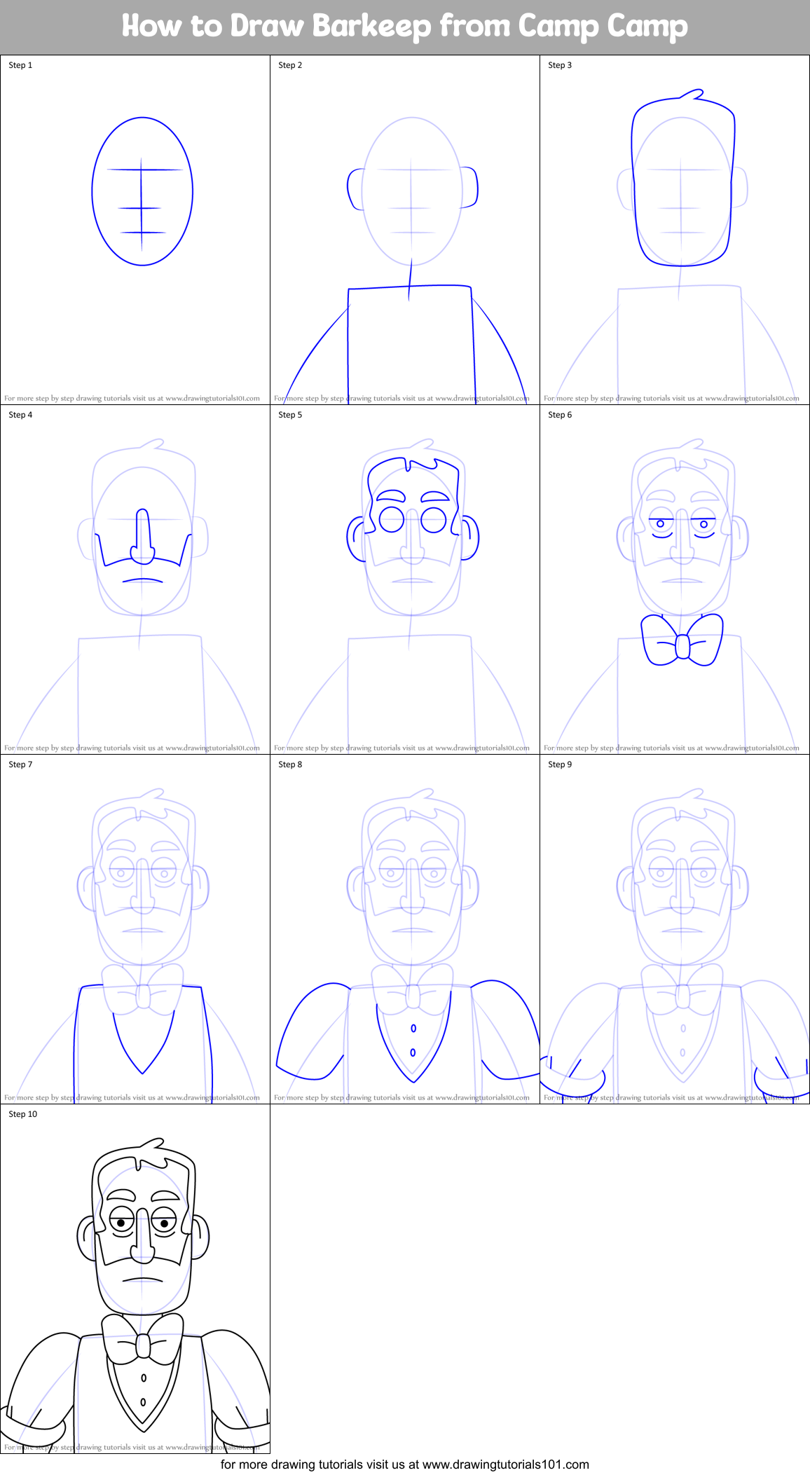 How to Draw Barkeep from Camp Camp Printable Step by Step